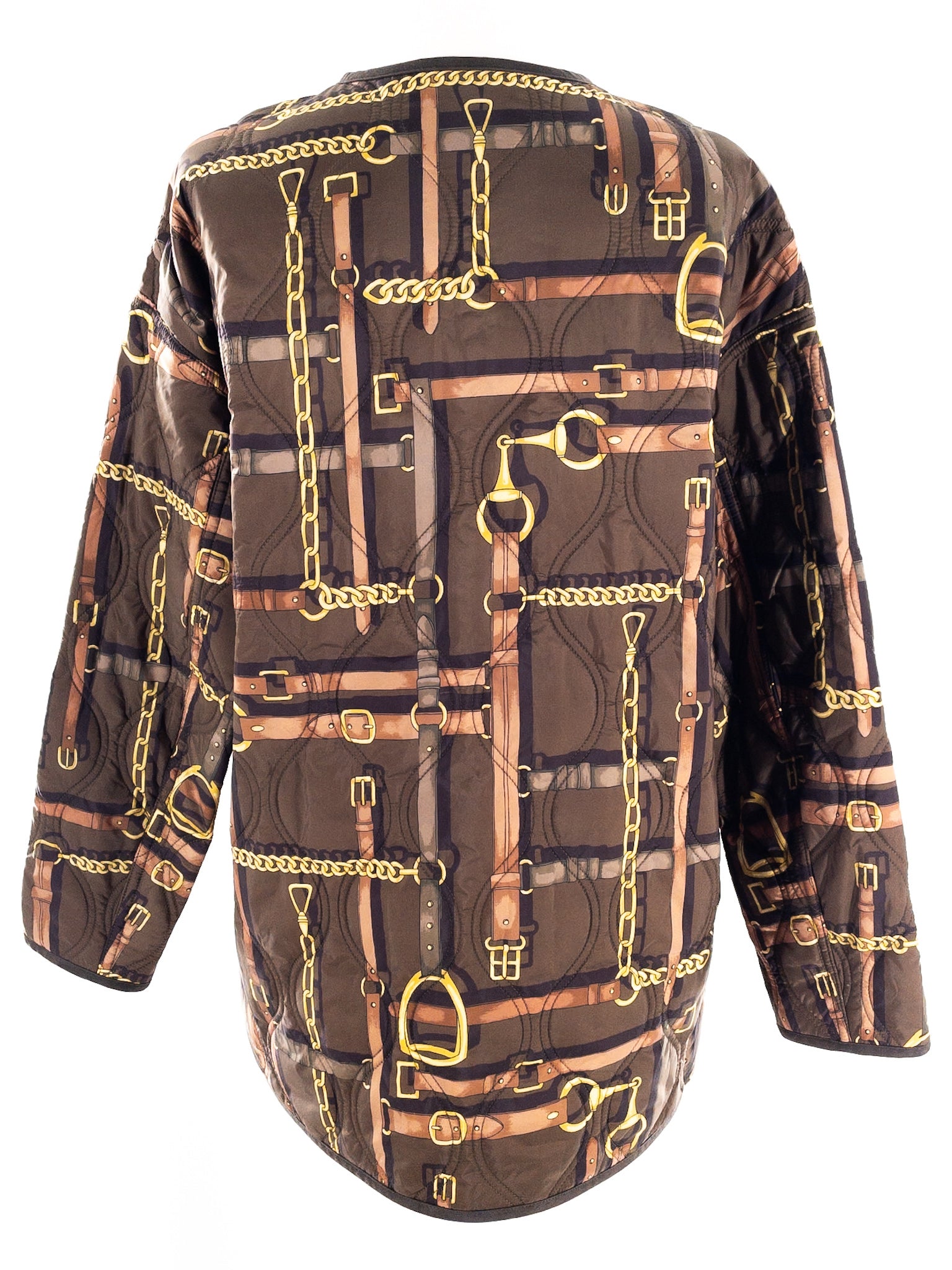 J McLaughlin Brown Gold Print Quilted Size S Jacket