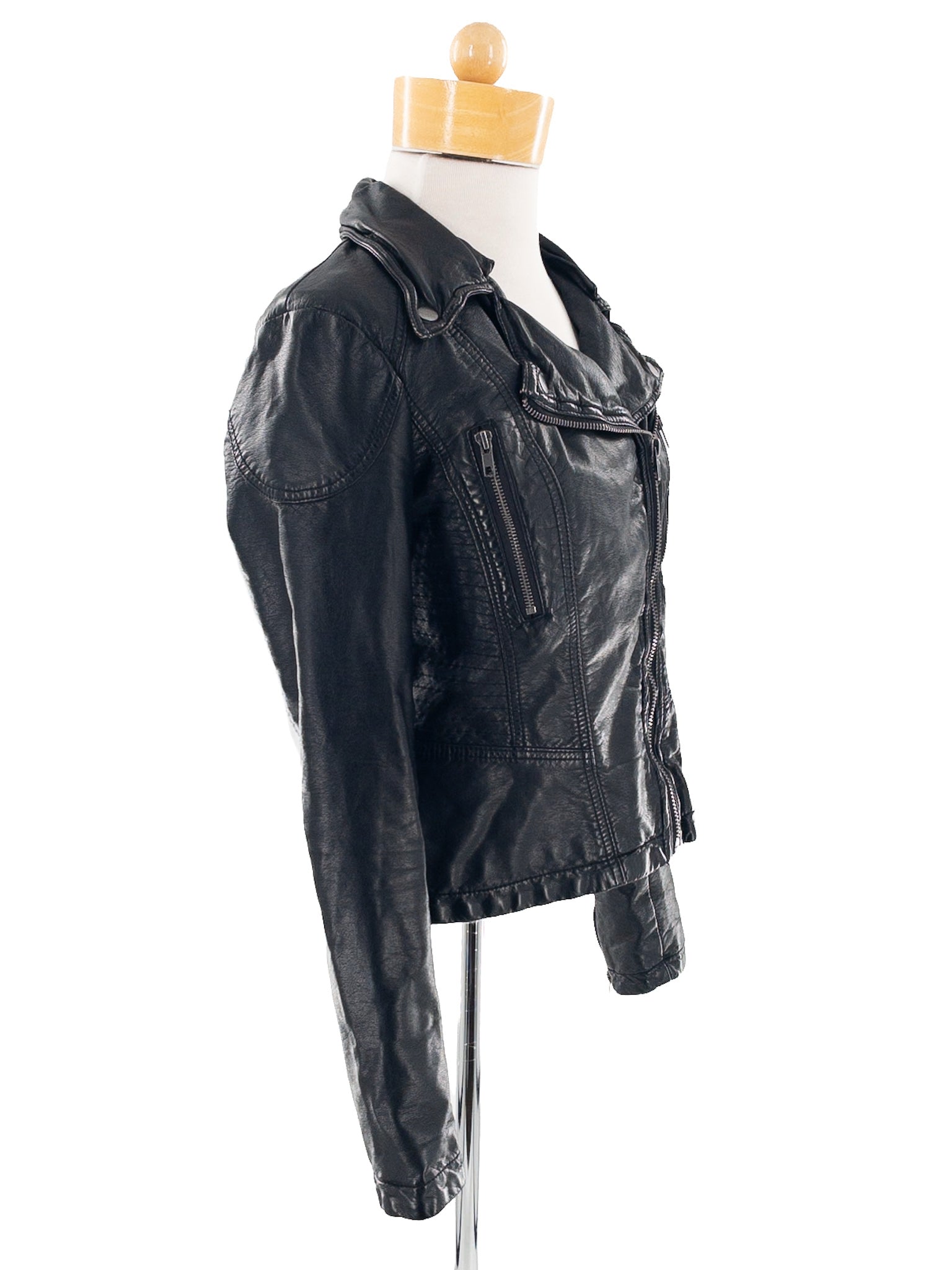 Free People Black Aqua Moto Polyurethane Size 6 Jacket