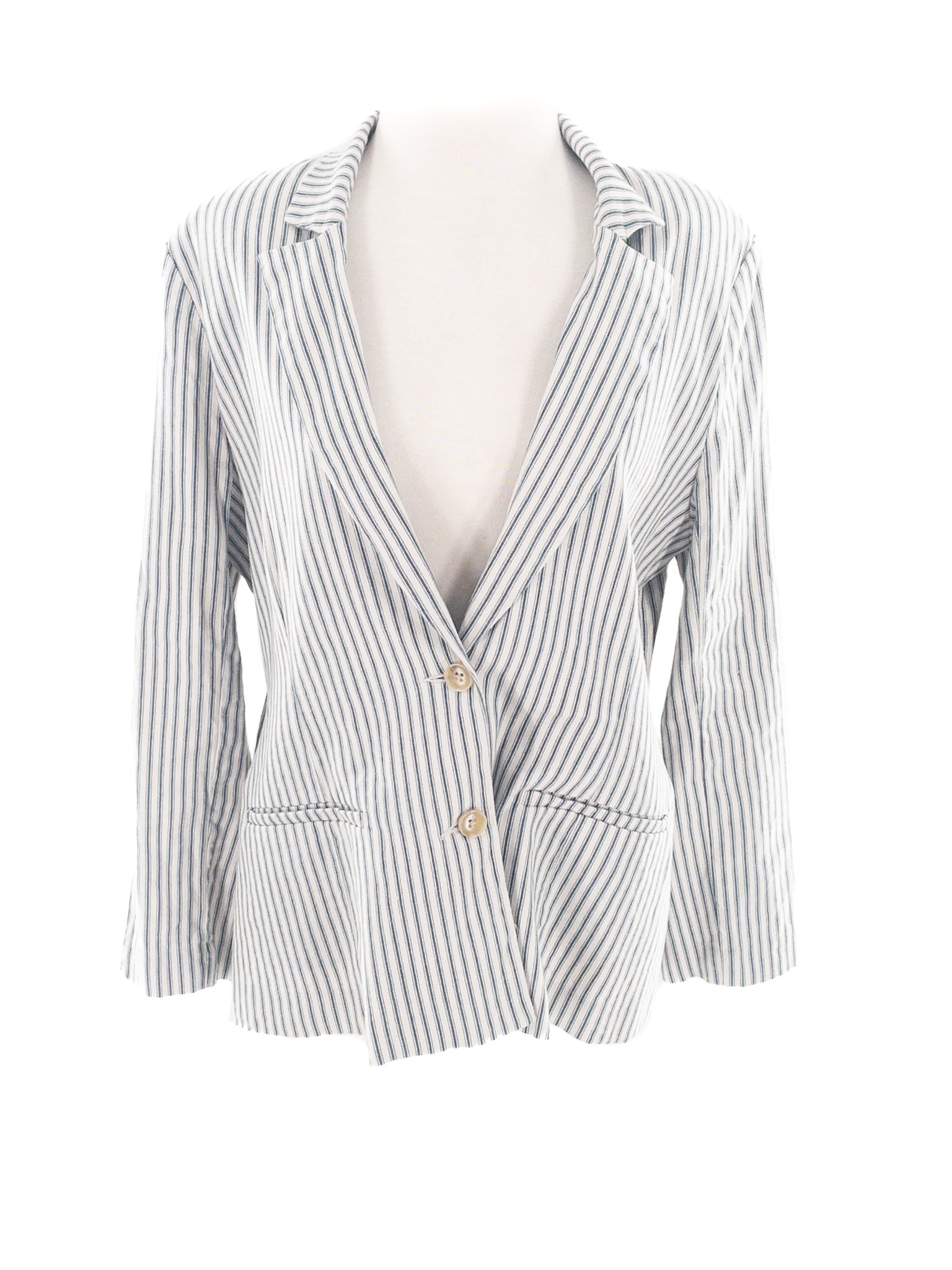 Evereve Ivory Blue Stripe Linen Blend Size M Blazer