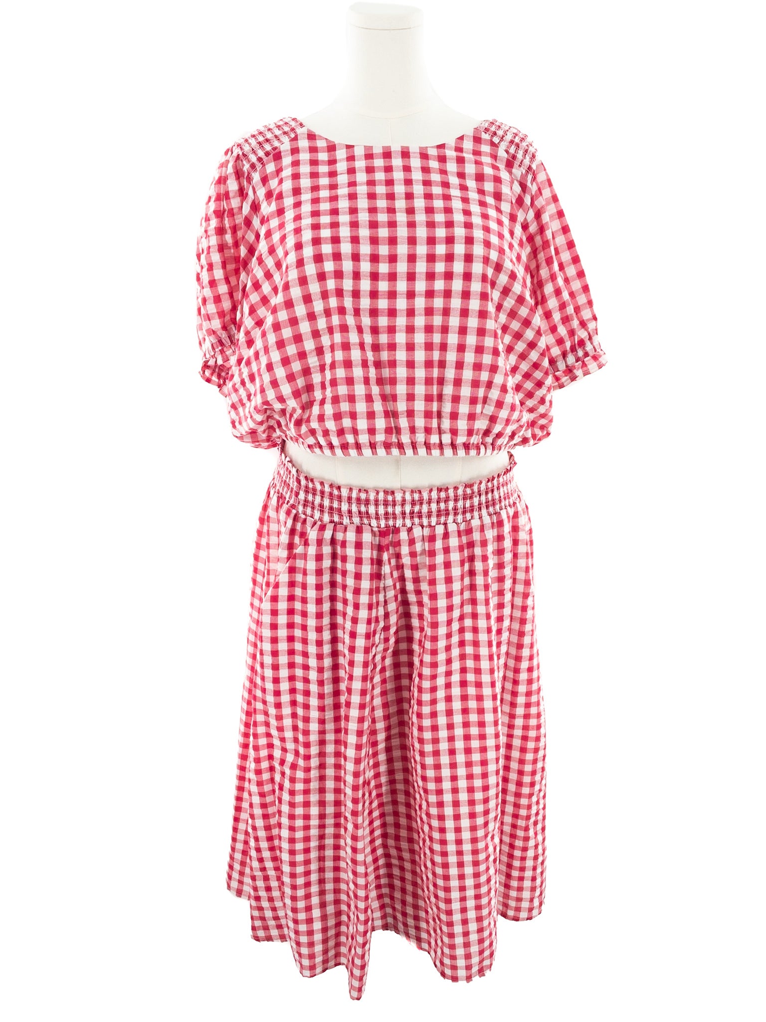 Torrid Fuschia White Gingham Polyester Blend Puff Sleeve Size 3X Dress Set