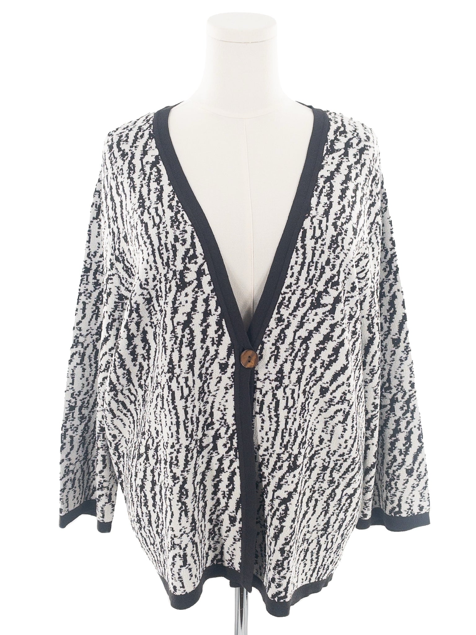 Jones New York Cream Charcoal Print Rayon Blend Size 2X Cardigan