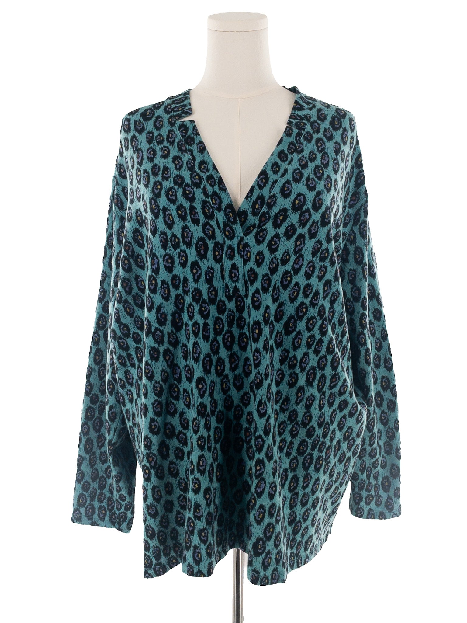 Nic & Zoe Blue Black Cheetah Print Polyester Blend Size 3X Sweatshirt