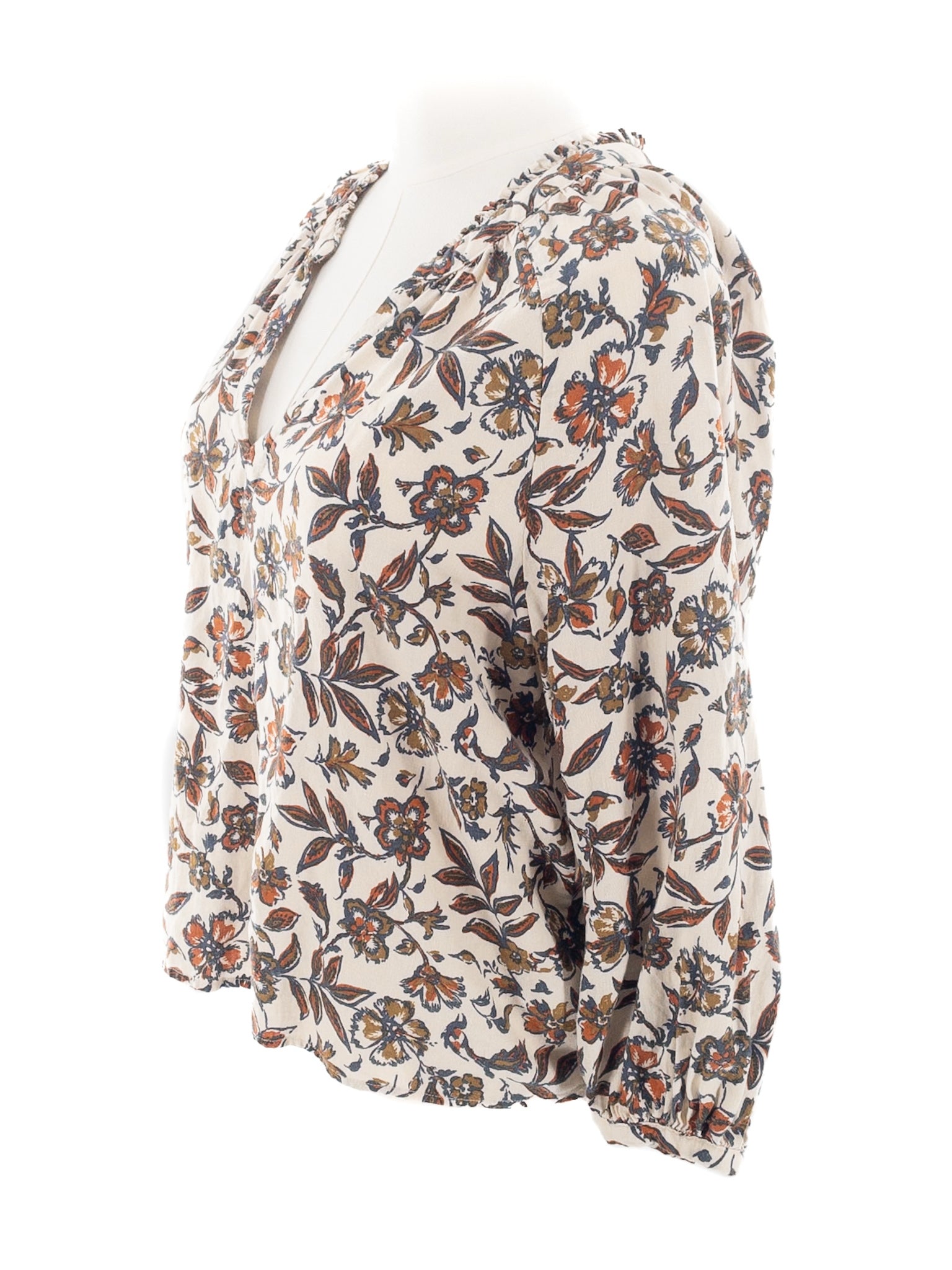 Faherty Cream Multi Floral Linen V Neck Size M Blouse
