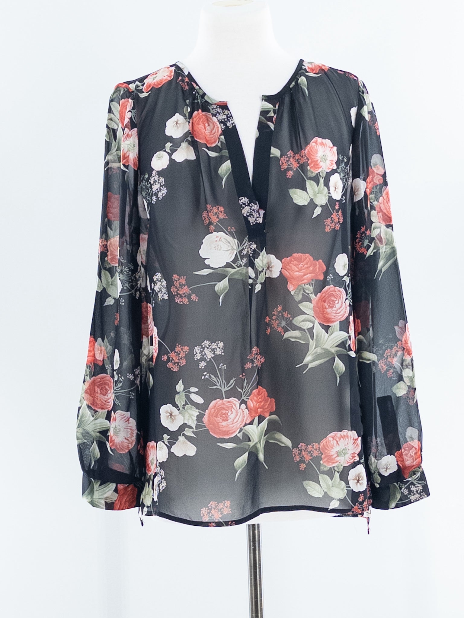 Joie Black Multi Floral Silk Long Sleeve Size M Blouse