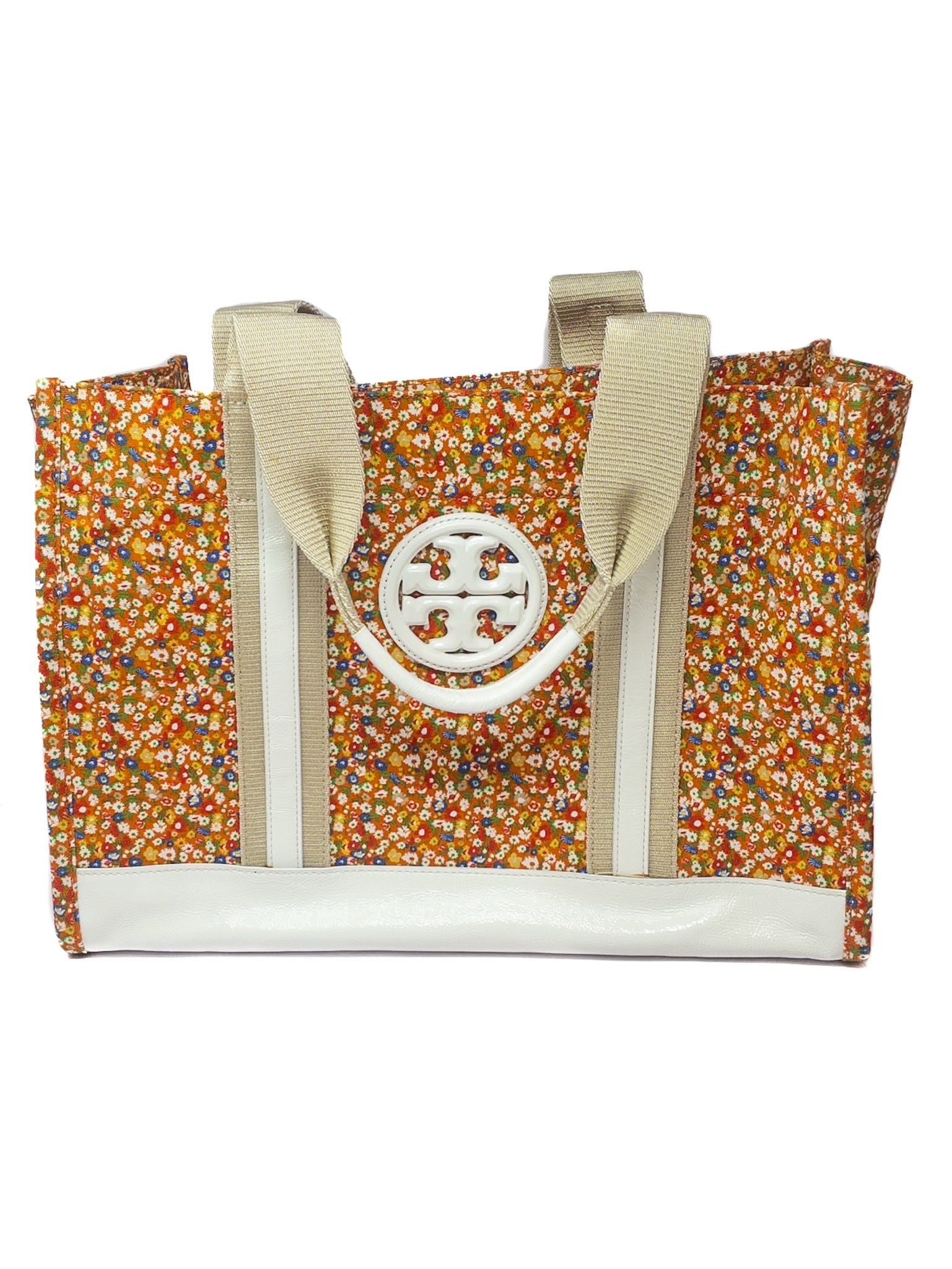 Tory Burch Orange Multi Floral Canvas Tote
