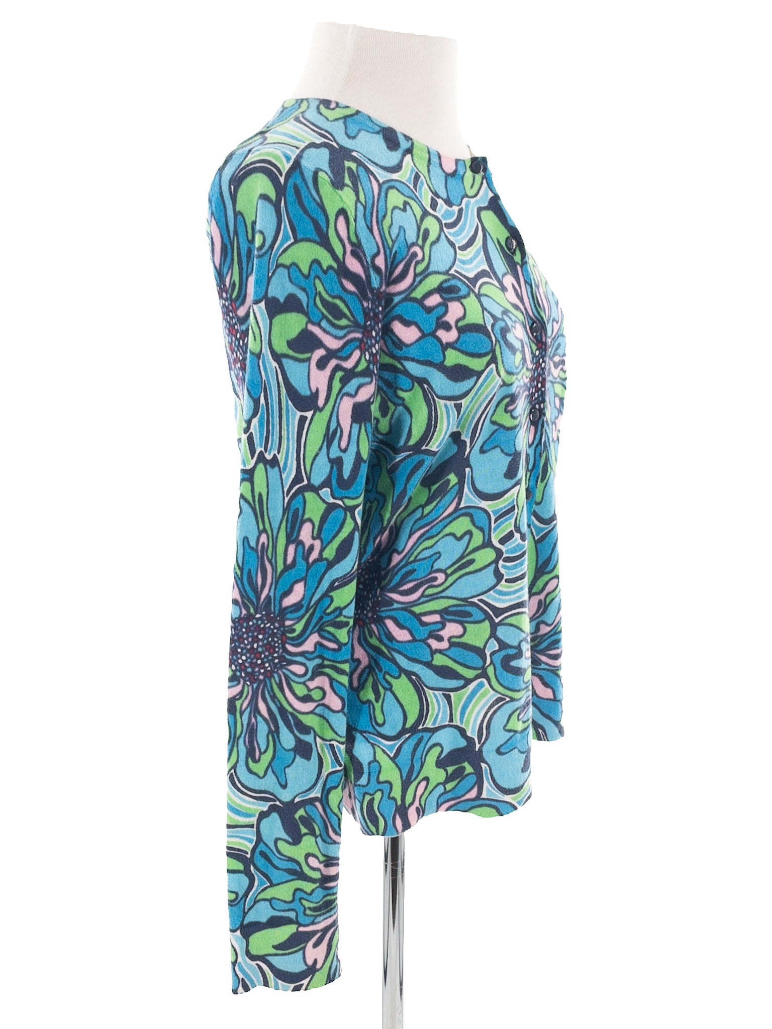 Lilly Pulitzer Blue Aqua Print Cotton Size M Cardigan