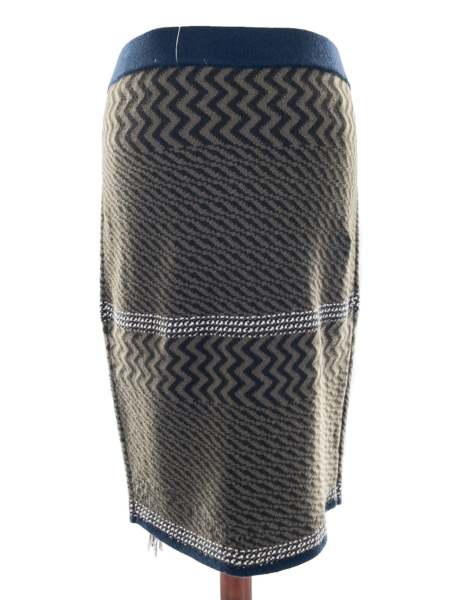 Worth Olive Navy Print Wool Size M Skirt
