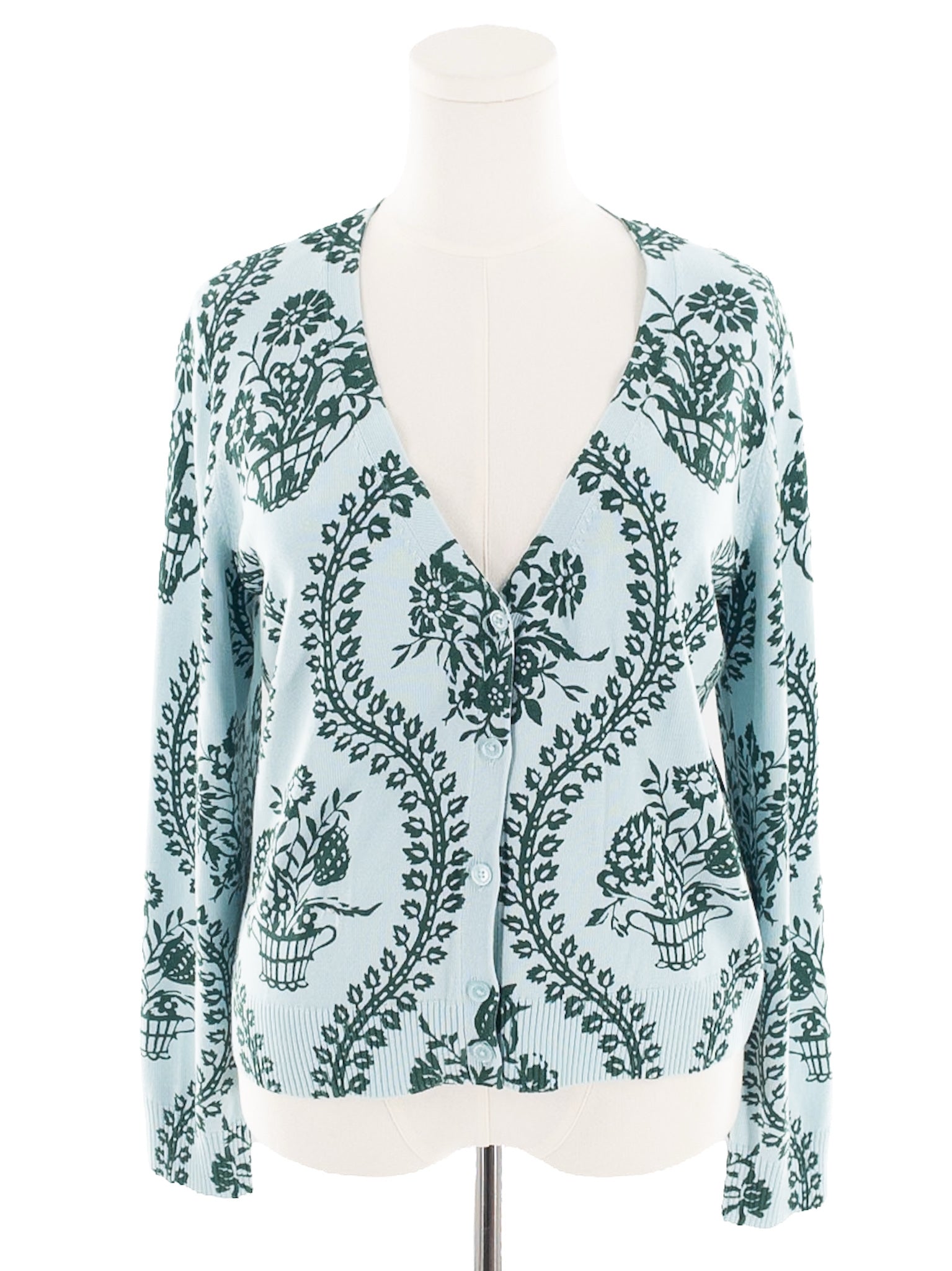 Talbots Blue Green Print Polyester Blend Size L Cardigan