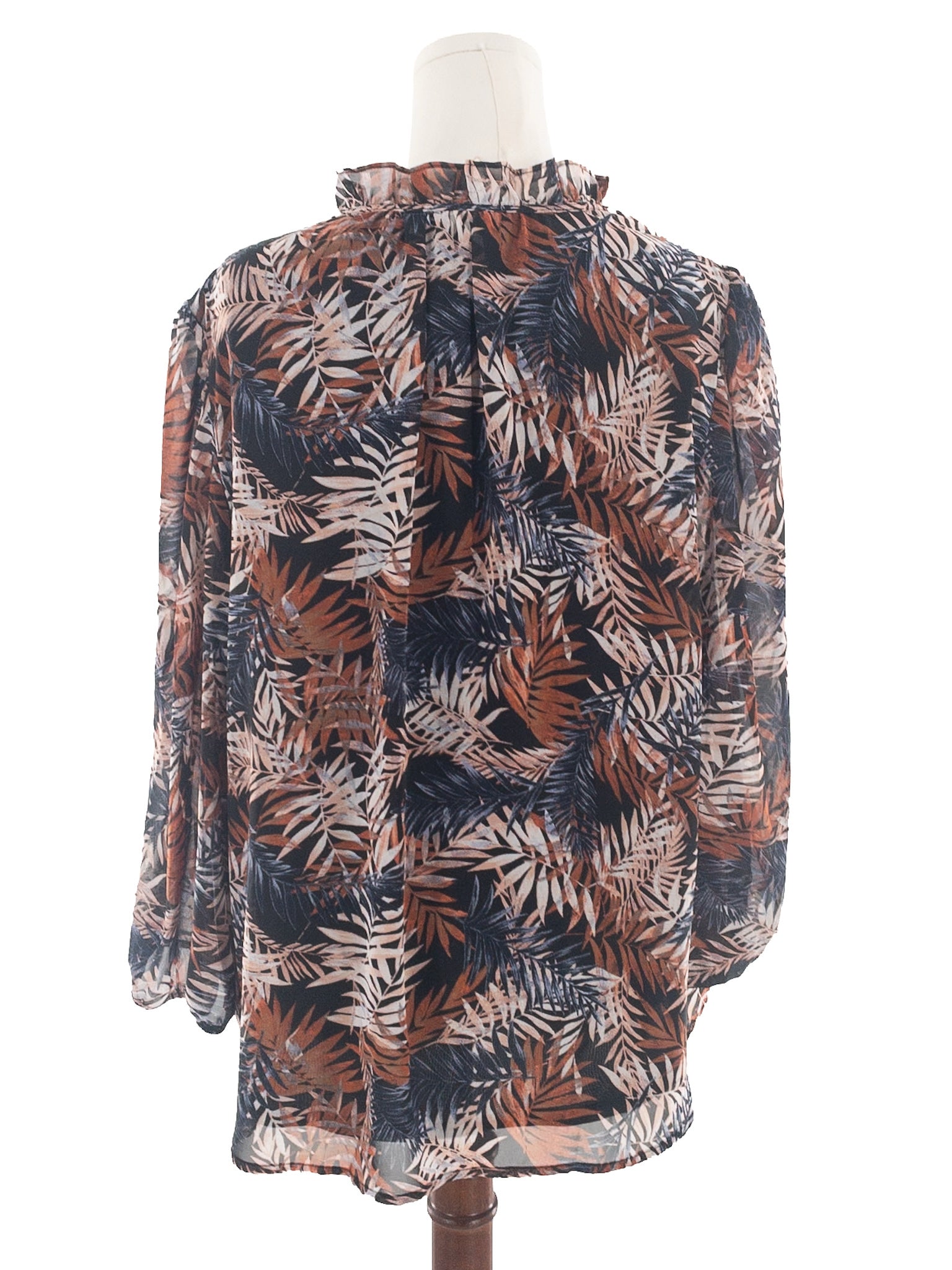 Bar III Navy Brown Print Polyester Long Sleeve Size XXL Blouse