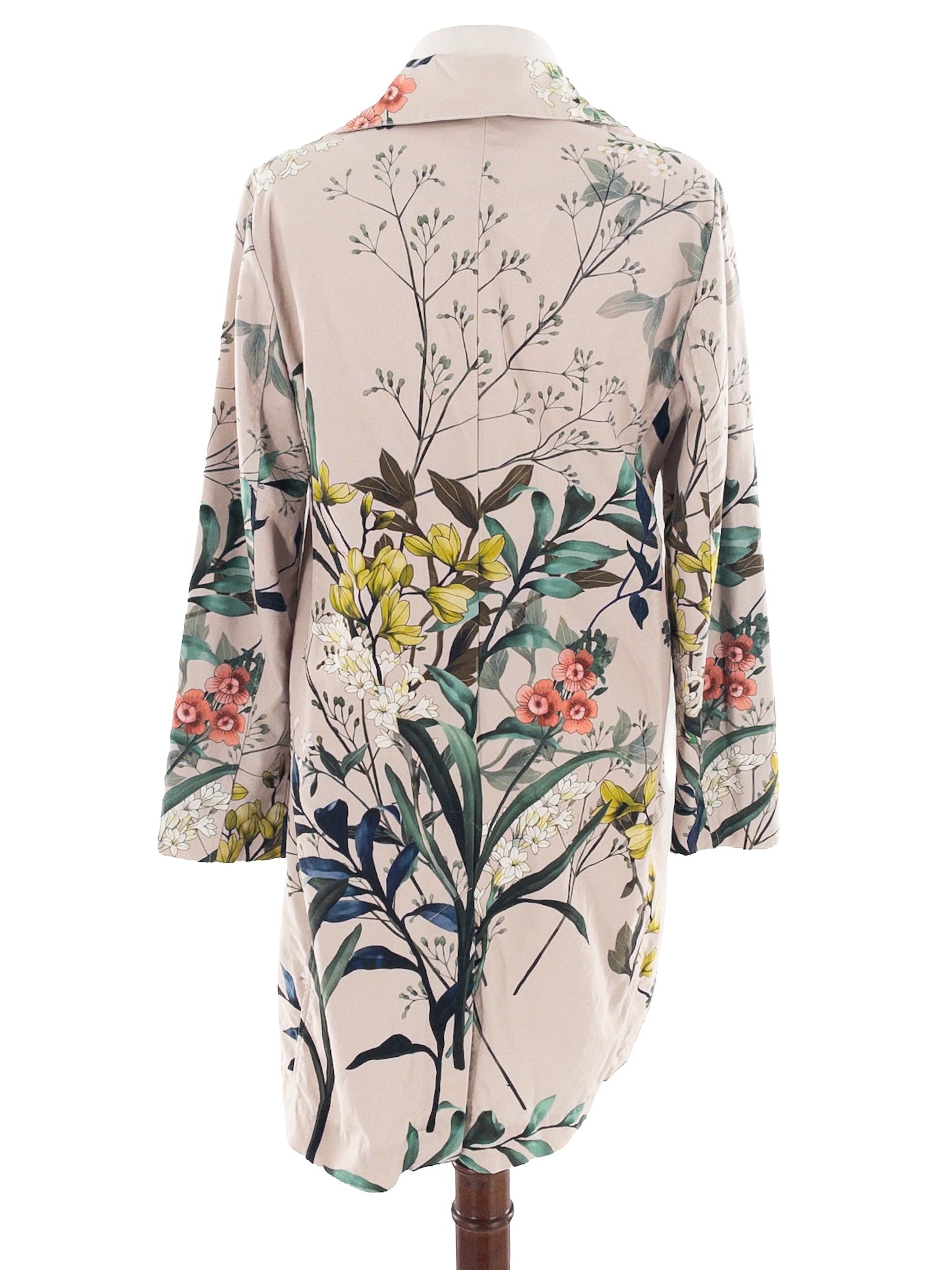 Chicos Tan Multi Floral Cotton Blend Size 6 Coat