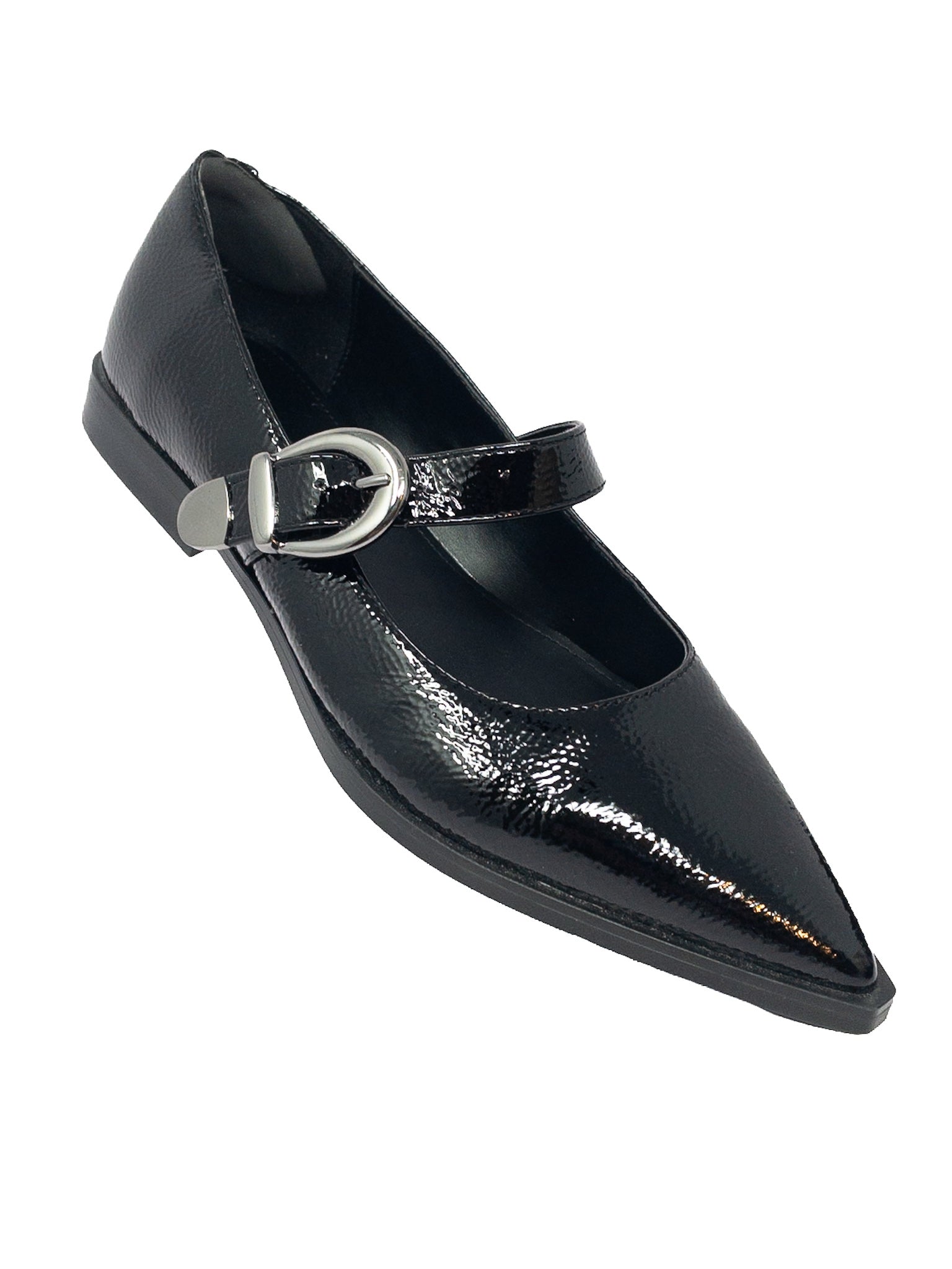 Nine West Black Buckle Patent Leather 8 Flats