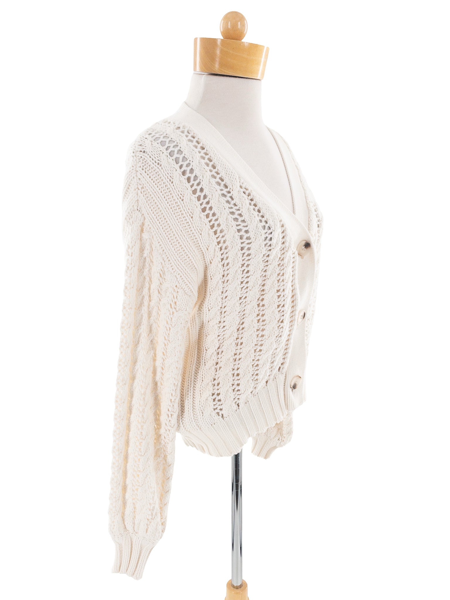 John + Jenn Cream Cable Cotton Size XS Cardigan