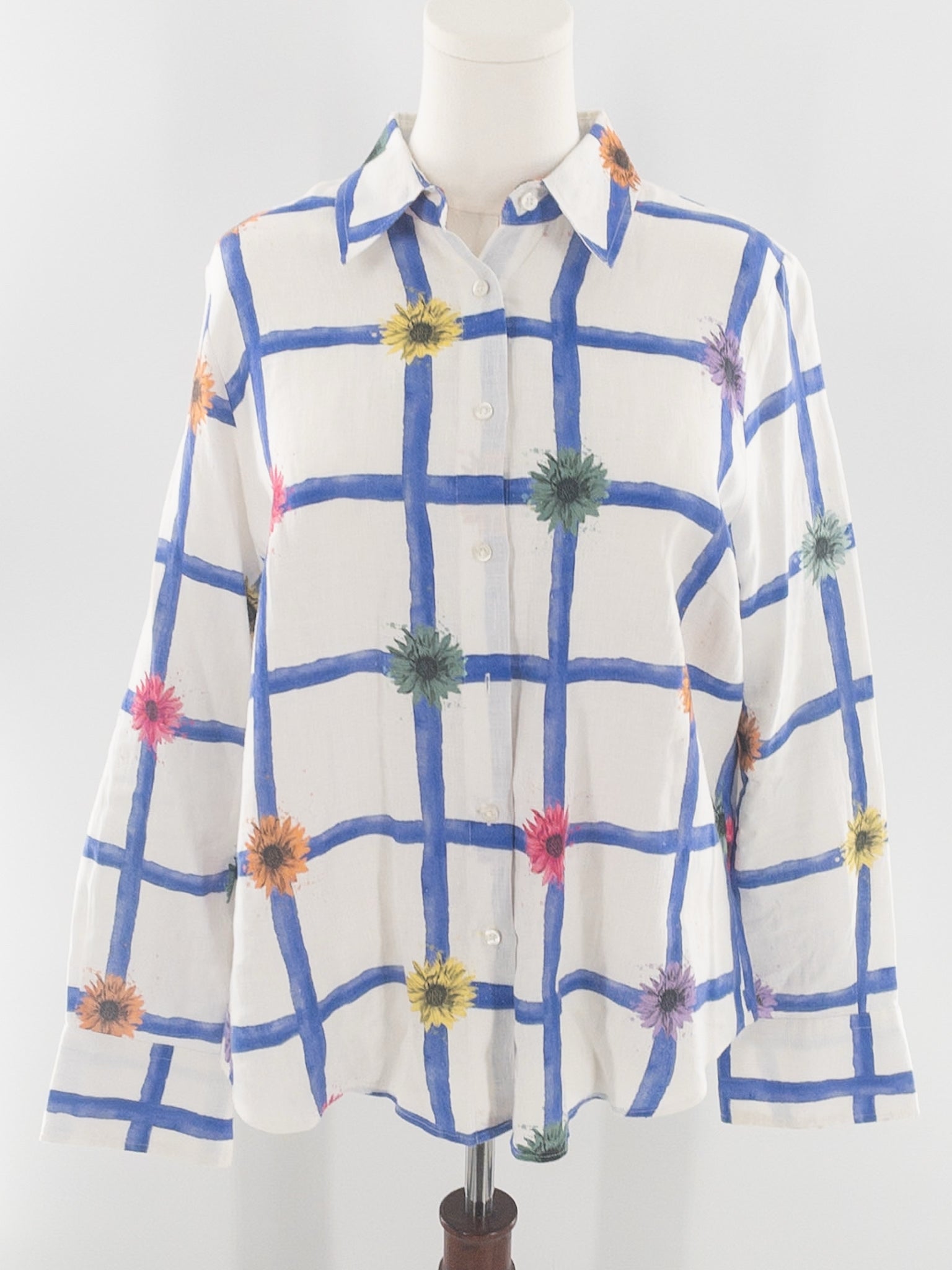 Vilagallo White Multi Lattice Linen Long Sleeve Size 14 Blouse