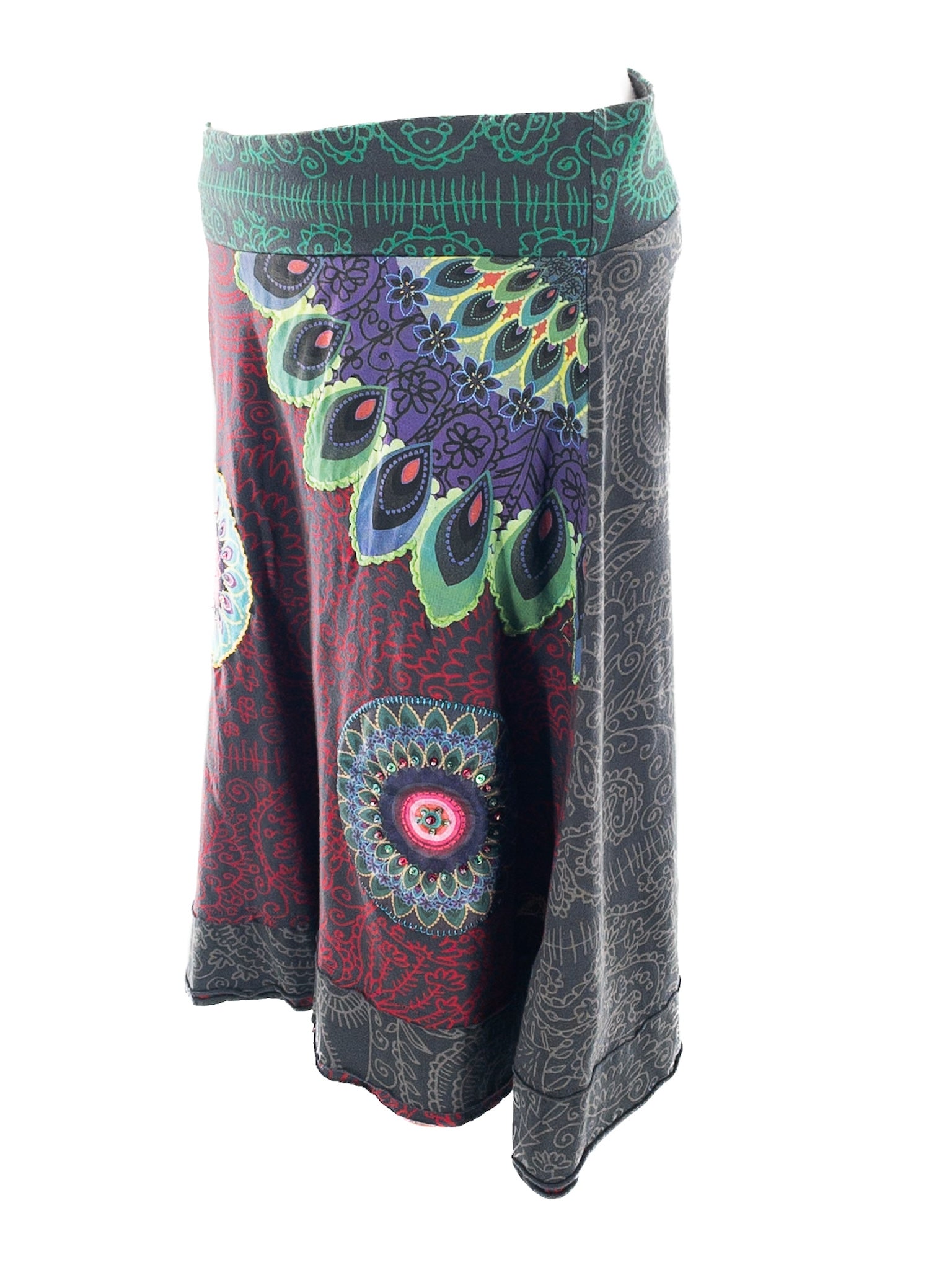 Desigual Green Multi Print Jersey Size S Skirt