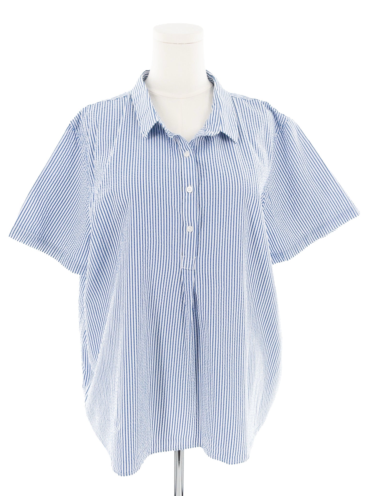 LL Bean Navy White Stripe Cotton Short Sleeve Size 2X Blouse