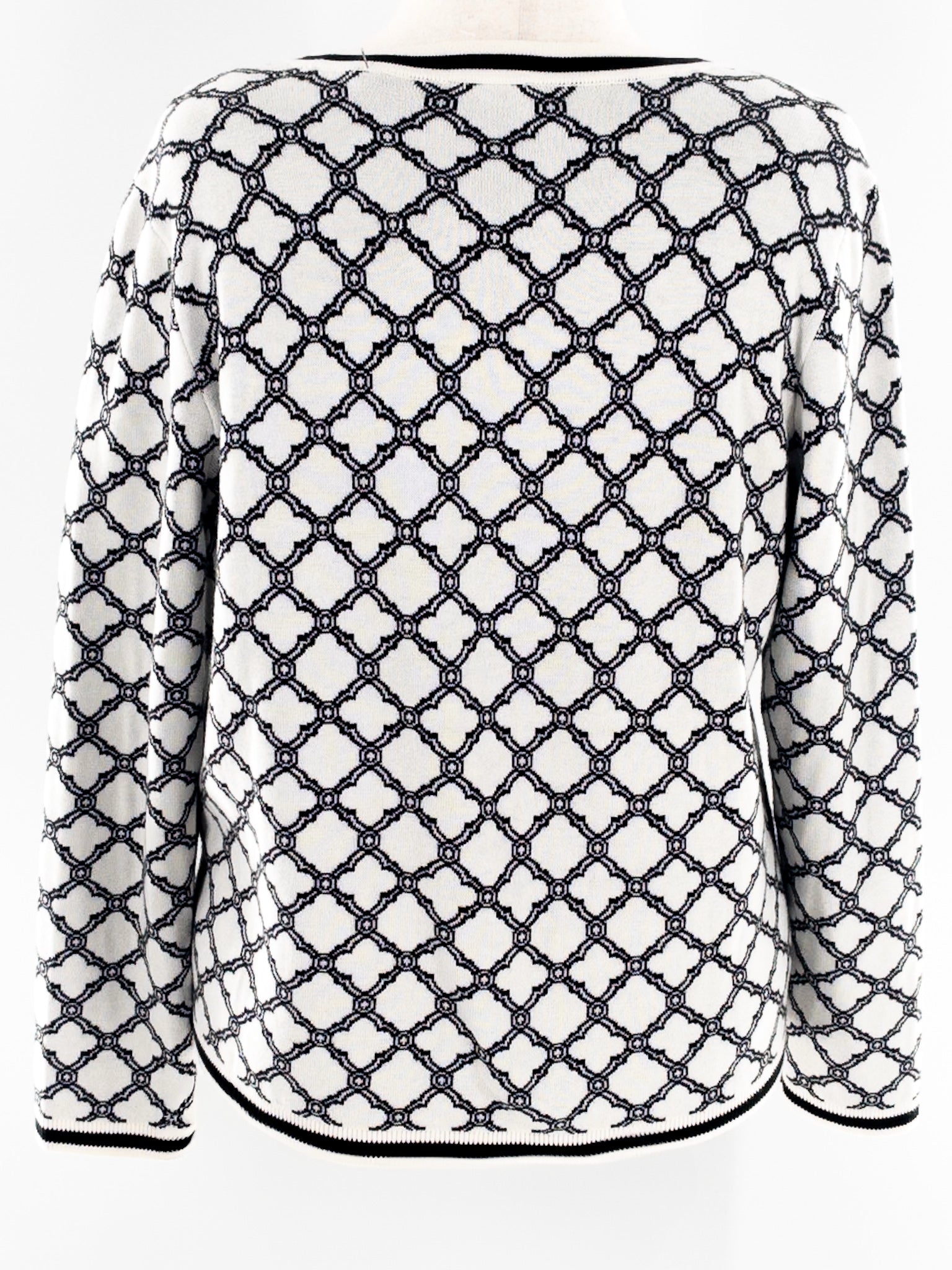 Talbots Cream Black Print Cotton Blend Size L Cardigan
