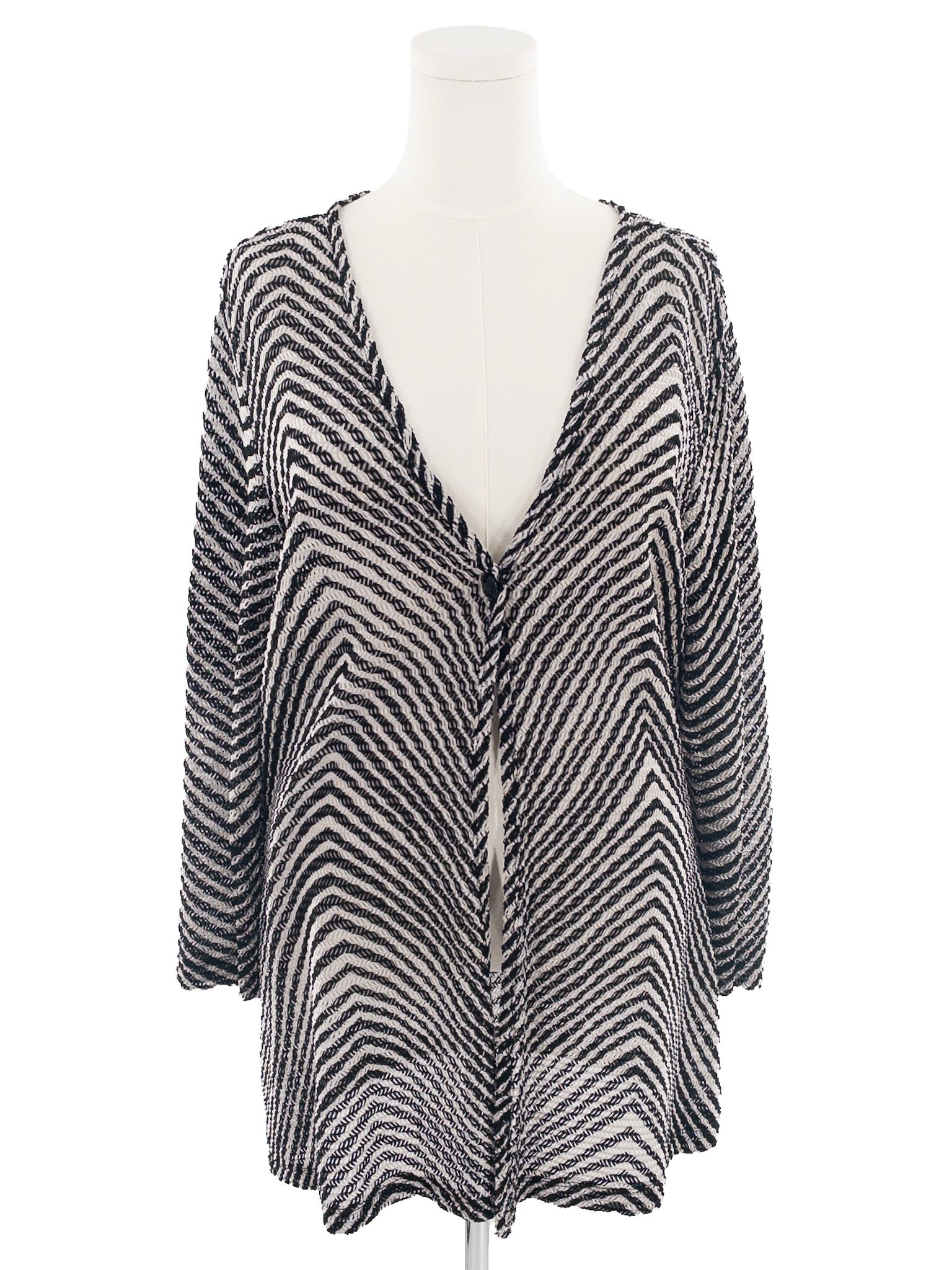 Chicos Black Gray Stripe Nylon Blend Size M Cardigan