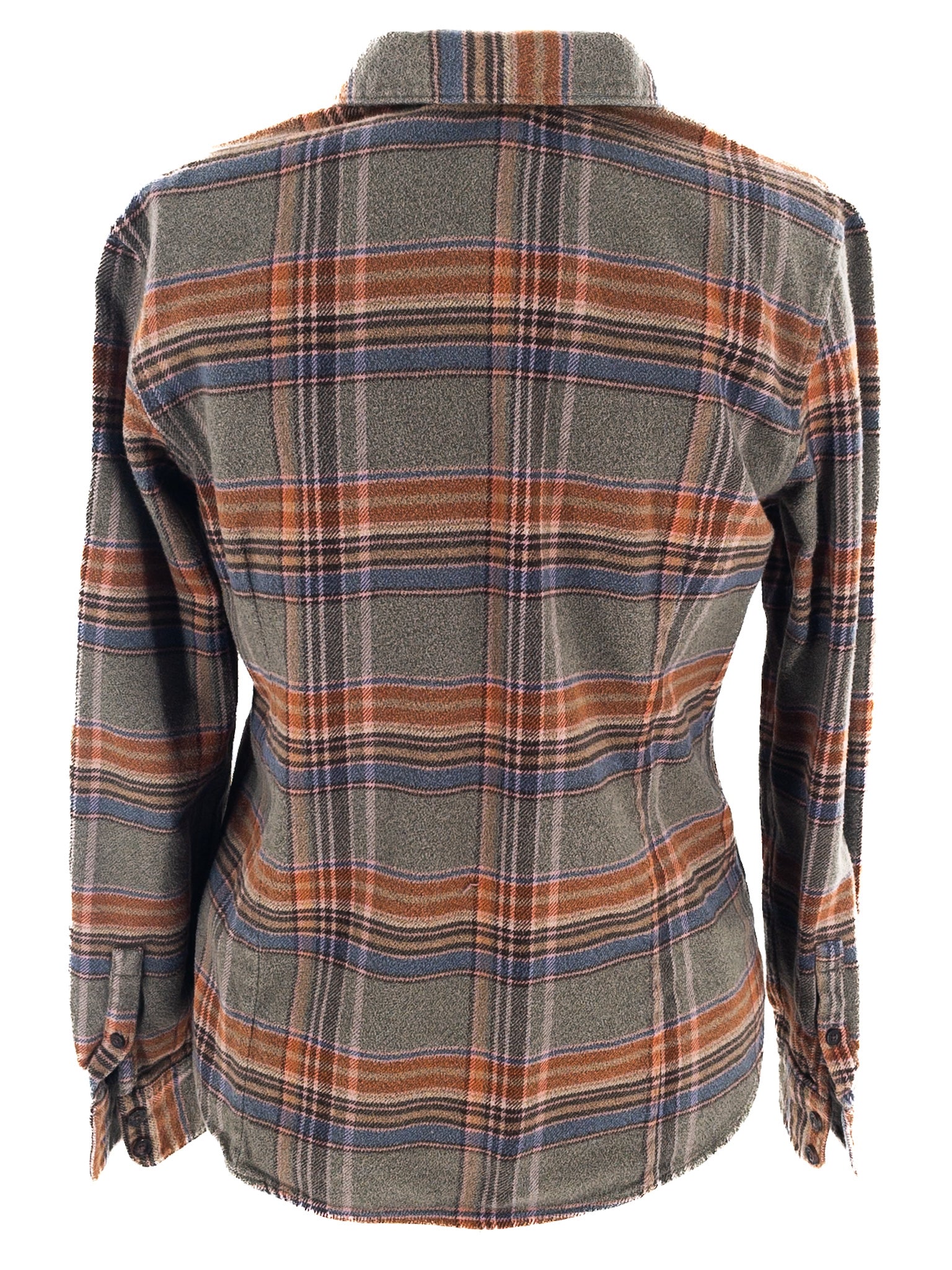 Patagonia Green Tan Plaid Flannel Button Down Size L Blouse