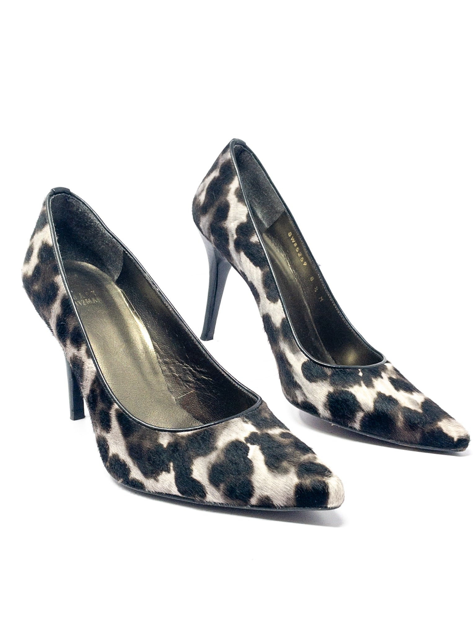 Stuart Weitzman Black Brown Leopard Print Leather 8.5 Pumps