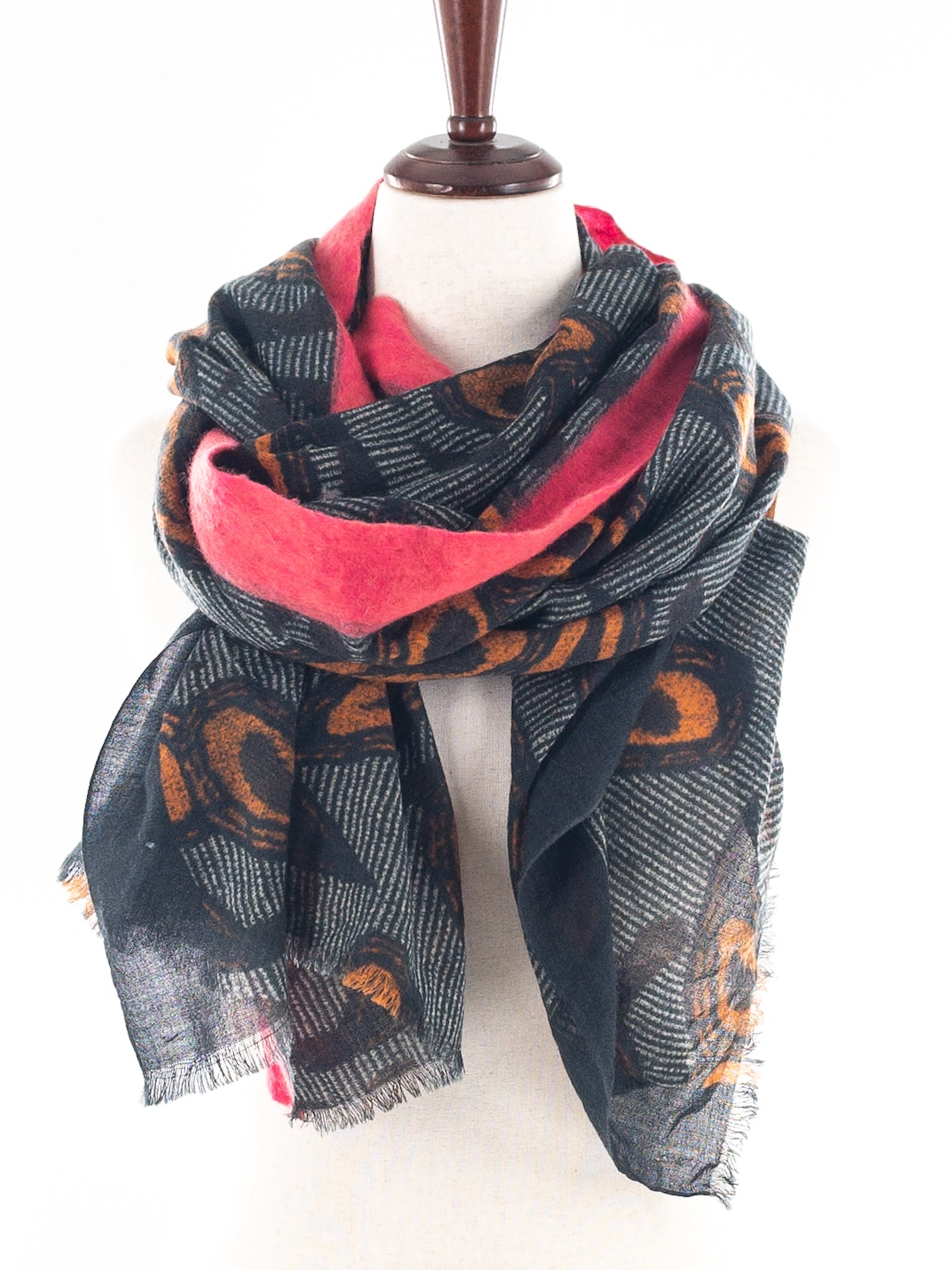 JNBY Black Orange Print Mixed Media Scarves