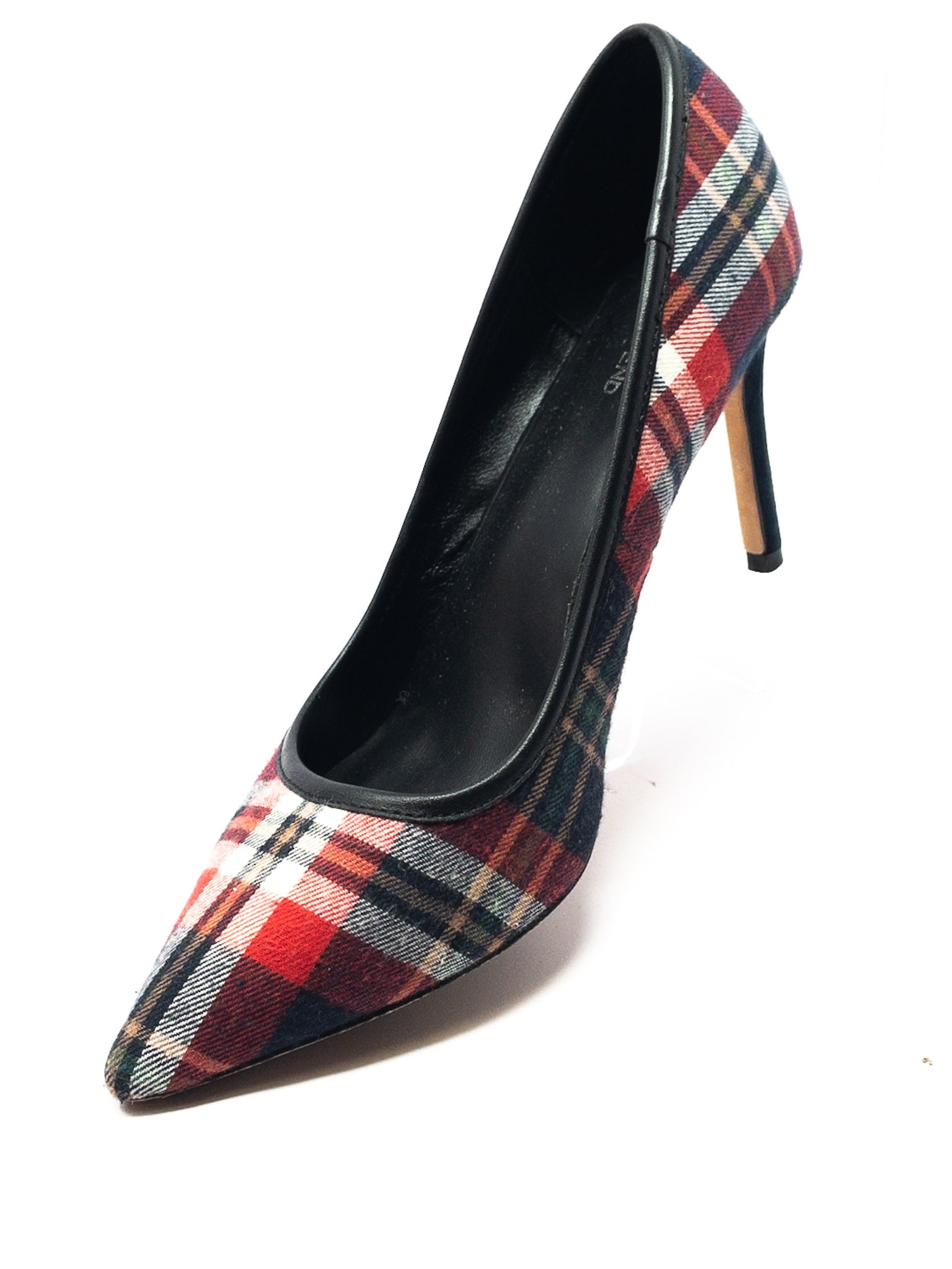 Lands End Navy Red Plaid Fabric 8.5 Pumps