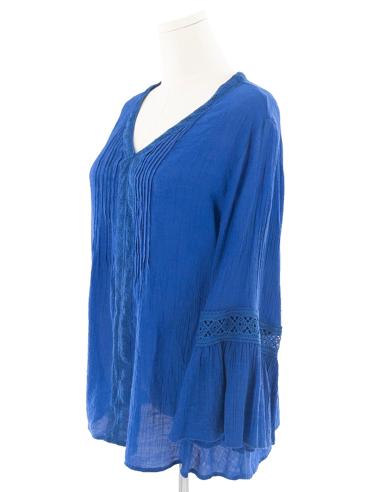 Counterparts Bright Blue Lace Rayon Blend Bell Sleeve Size XXL Blouse