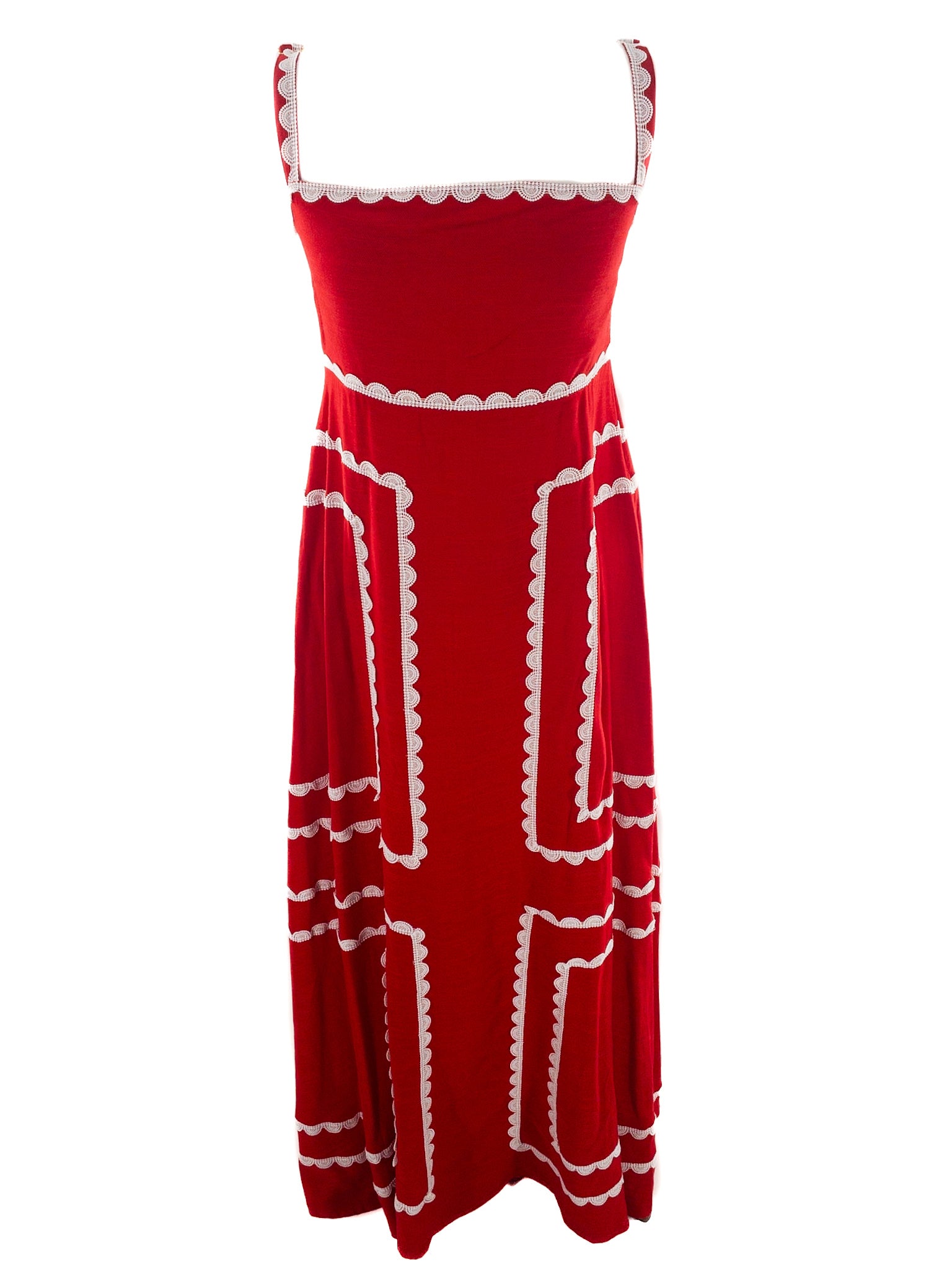 La Maise Studio Red Embroidered Cotton Spaghetti Strap Size 8 Dress