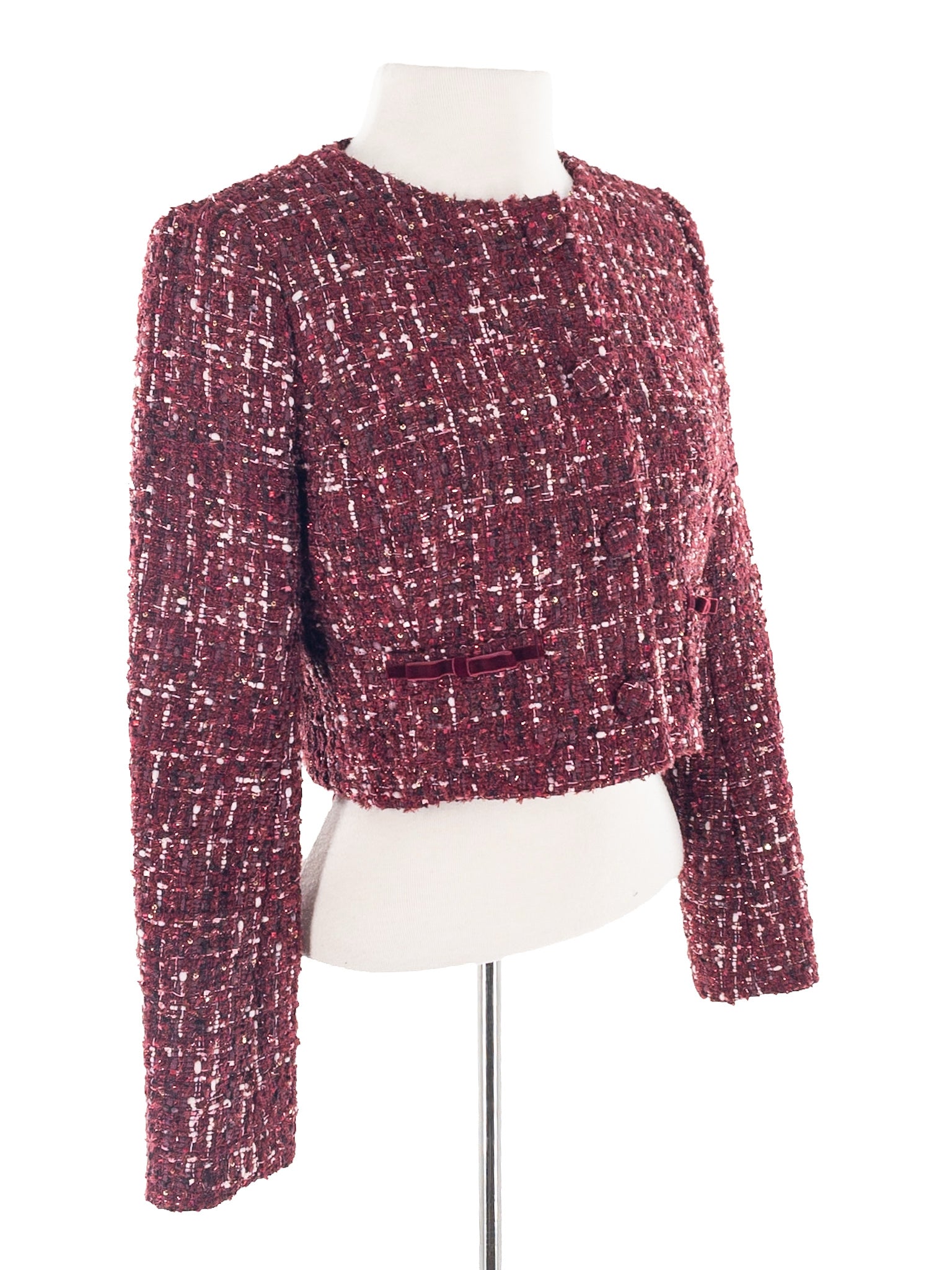 Gal Meets Glam Maroon Tweed Polyester Cap Sleeve Size 2 Dress Set