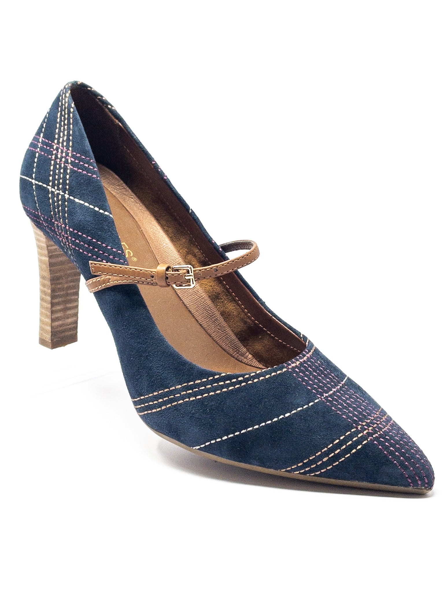 Aerosoles Navy Bronze Stitch Leather 8.5 Pumps