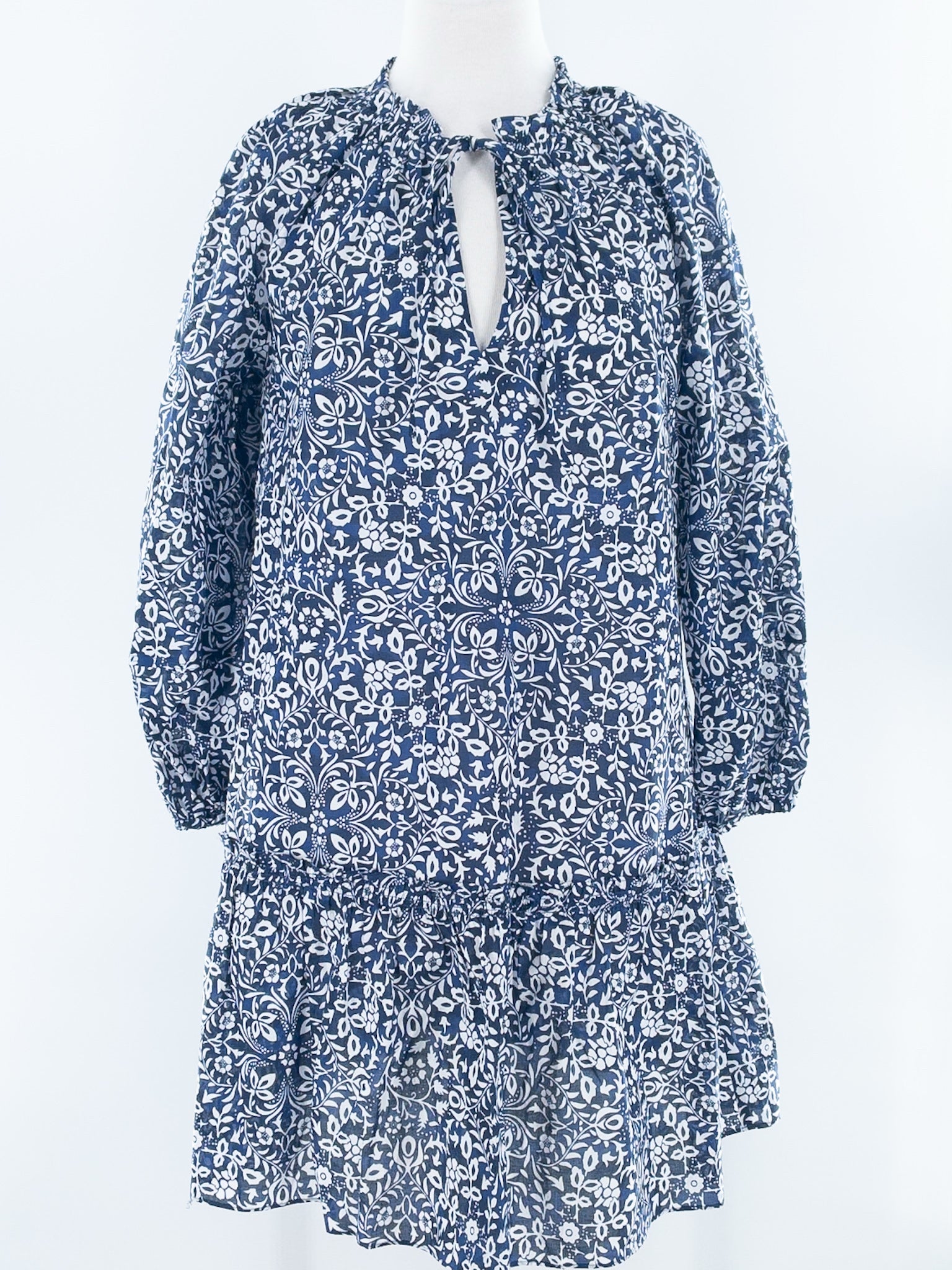 Derek Lam Blue White Floral Cotton Blend Long Sleeve Size 6 Dress