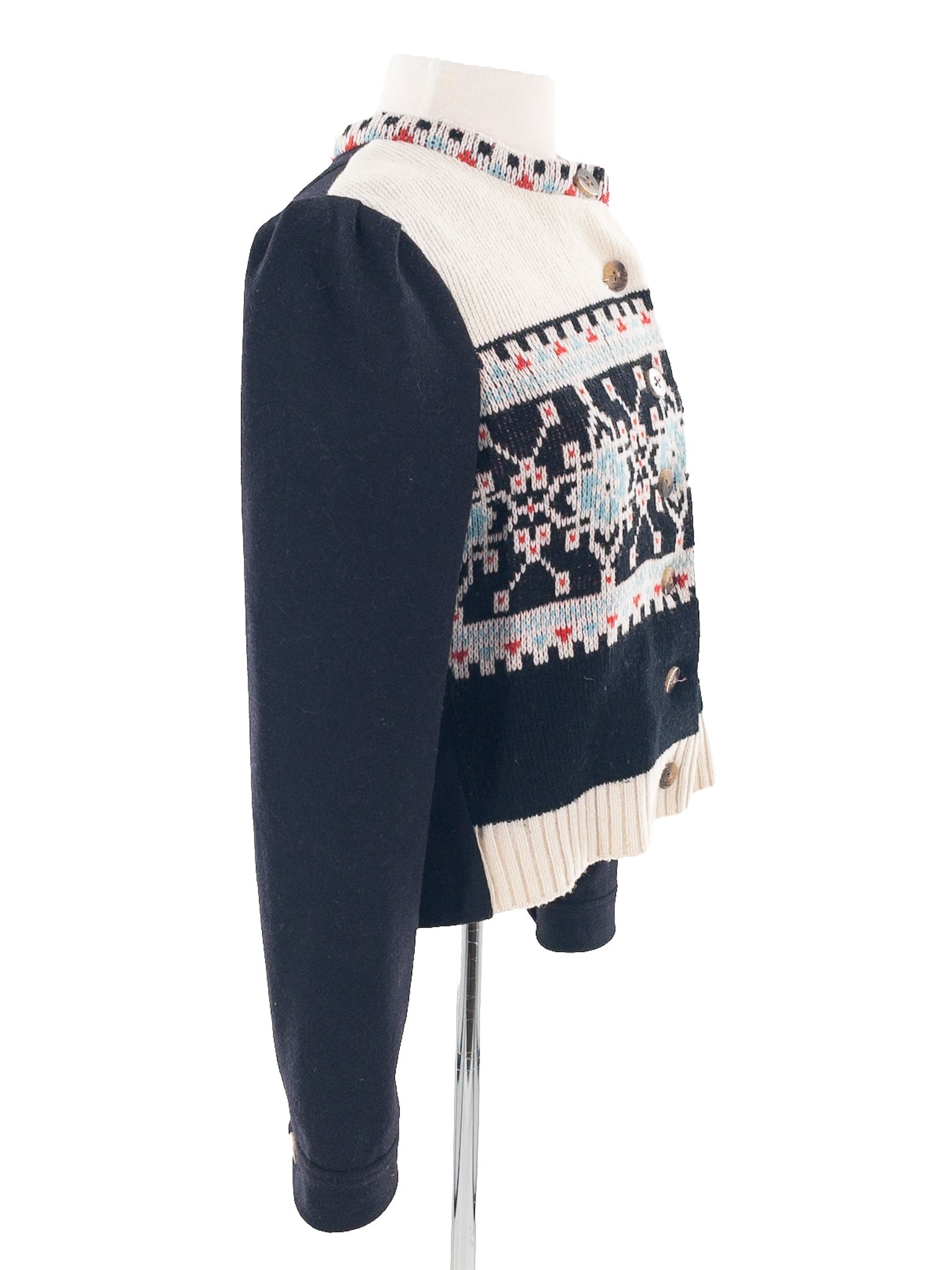 Elevenses Black Cream Fair Isle Wool Blend Size 8 Cardigan