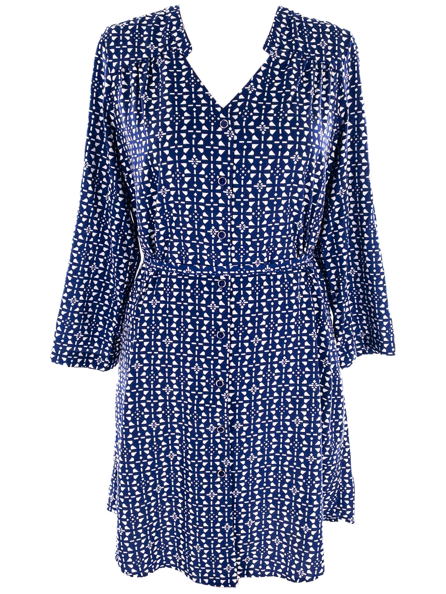 Hawthorn Blue White Belted Polyester Button Down Size L Dress