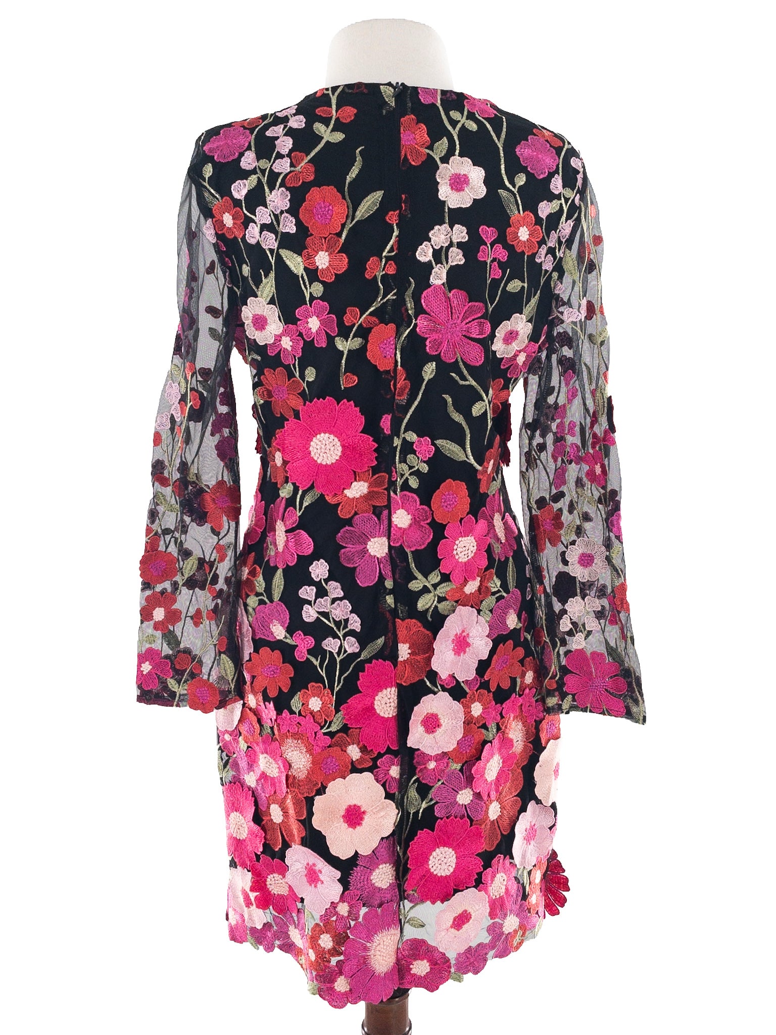 Avec Les Filles Black Multi Floral Polyester Long Sleeve Size 6 Dress