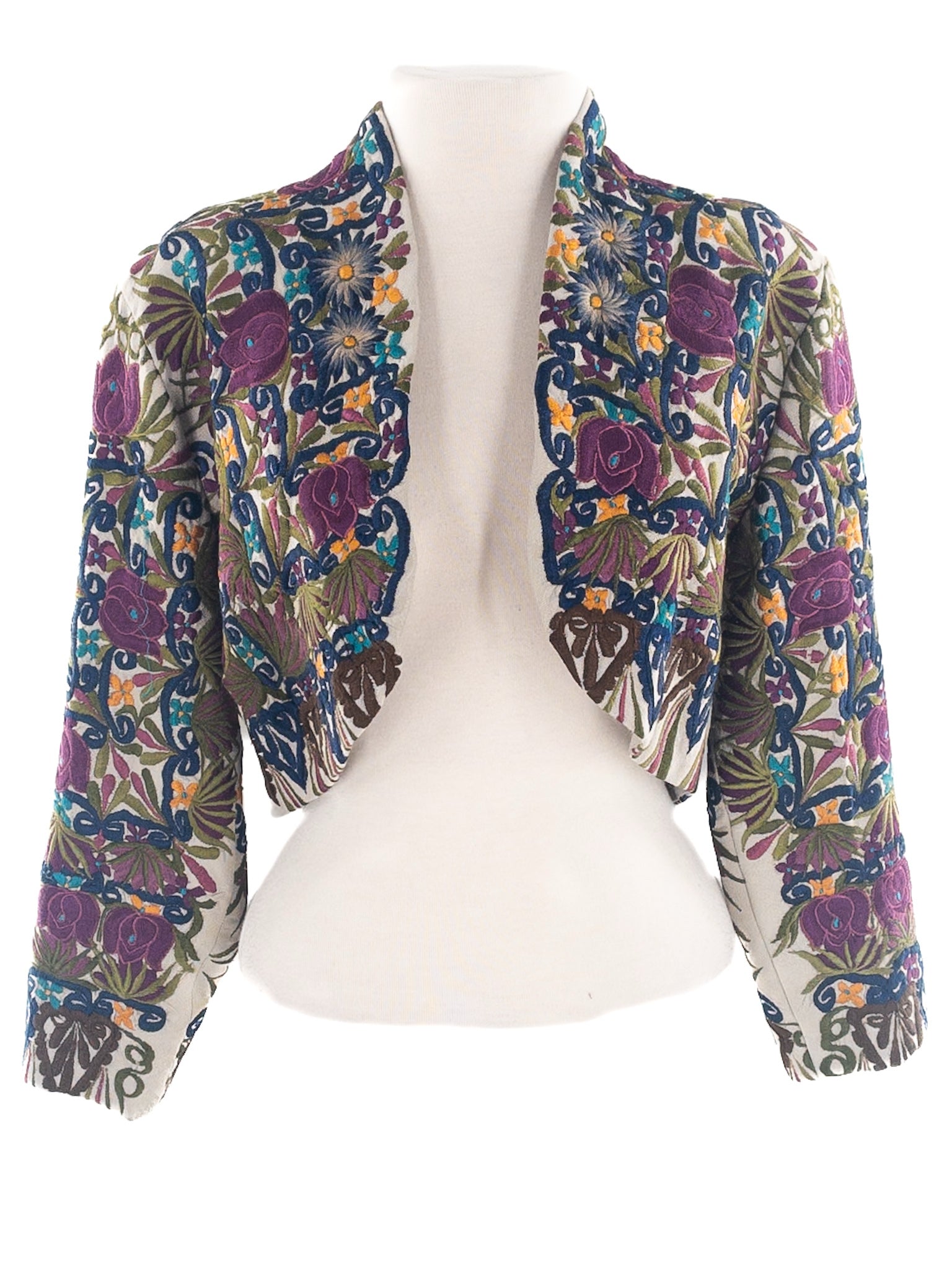 Tenango Multi-Color Embroidered Linen Size S Blazer