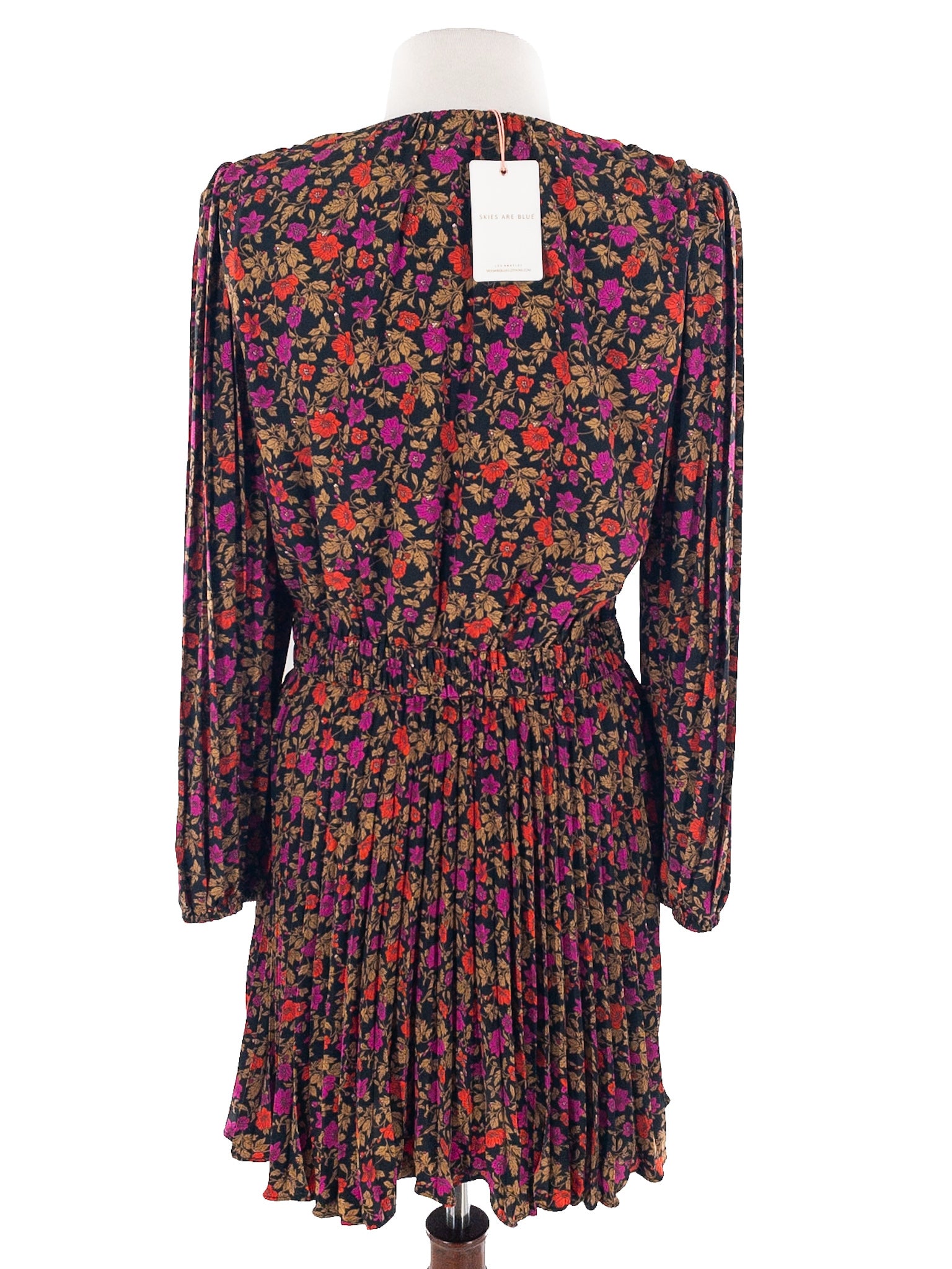 Skies Are Blue Black Multi Floral Polyester Long Sleeve Size S Dress