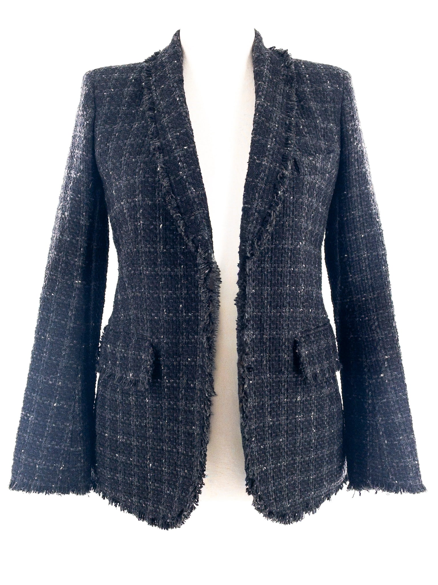 Sonia Rykiel Black Charcoal Tweed Wool Blend Size 8 Blazer