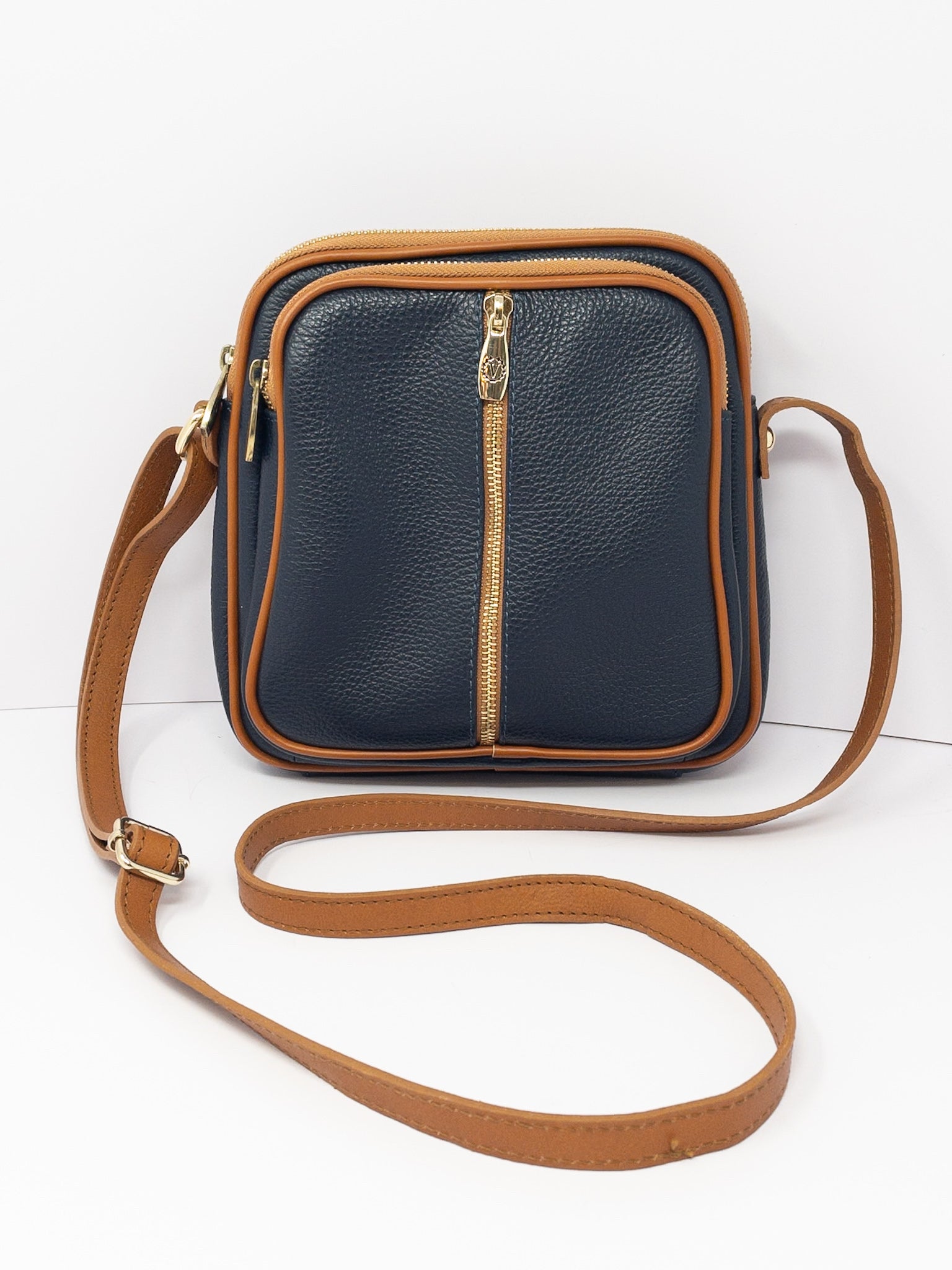 Valentina Navy Brown Pebble Leather Purse