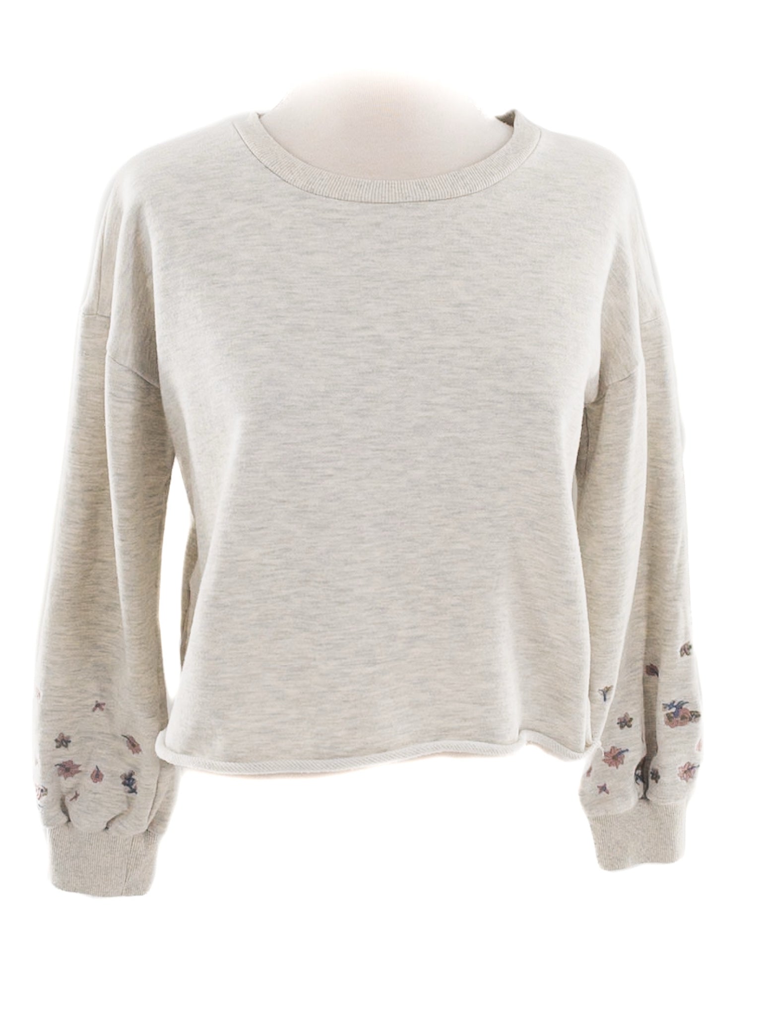 Hem & Thread Gray Embroidered Cotton Blend Size S Sweatshirt