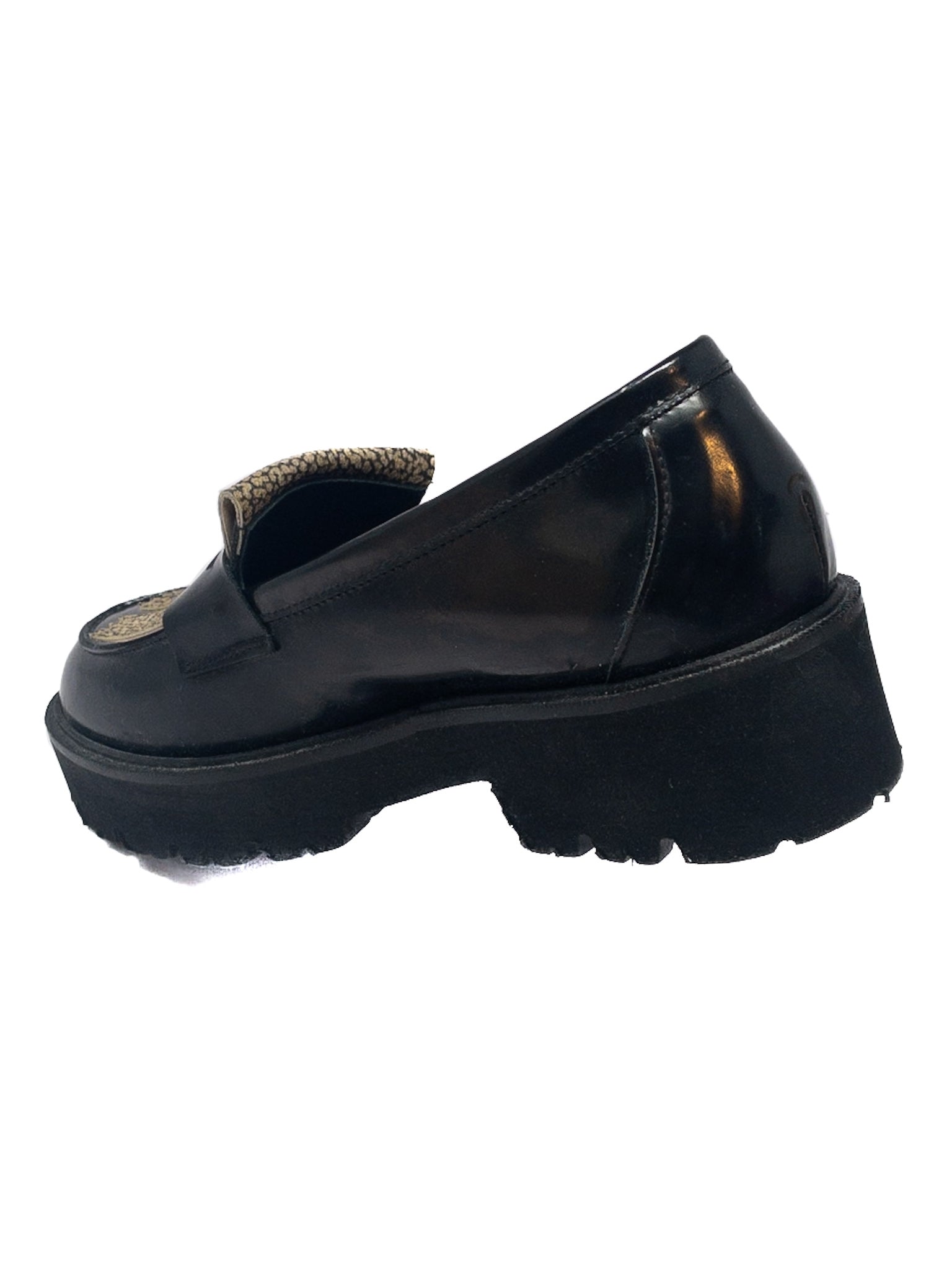 Borbonese Black Tan Animal Print Leather 8.5 Loafers