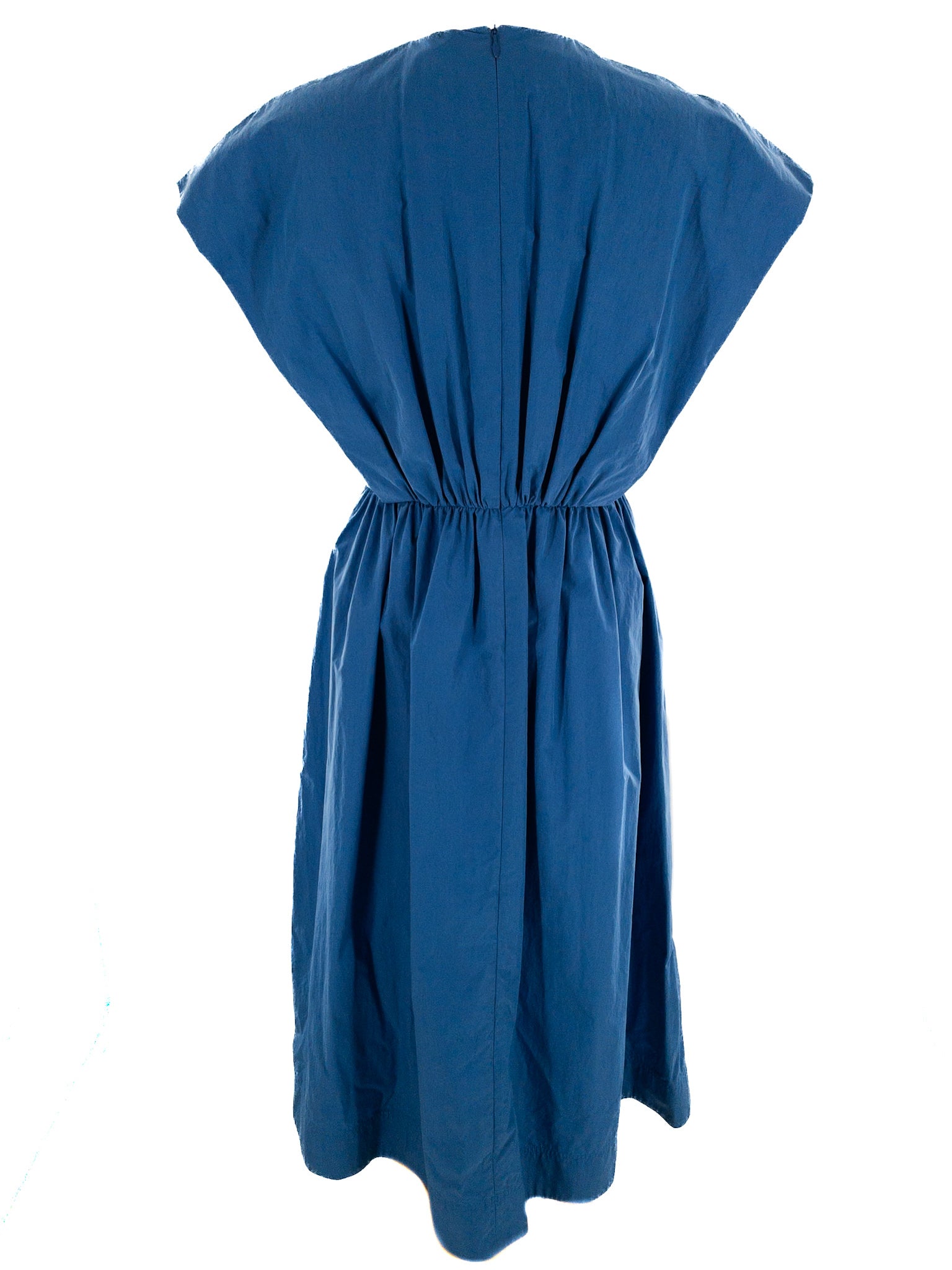 CO Blue Gathered Cotton Blend Cap Sleeve Size M Dress