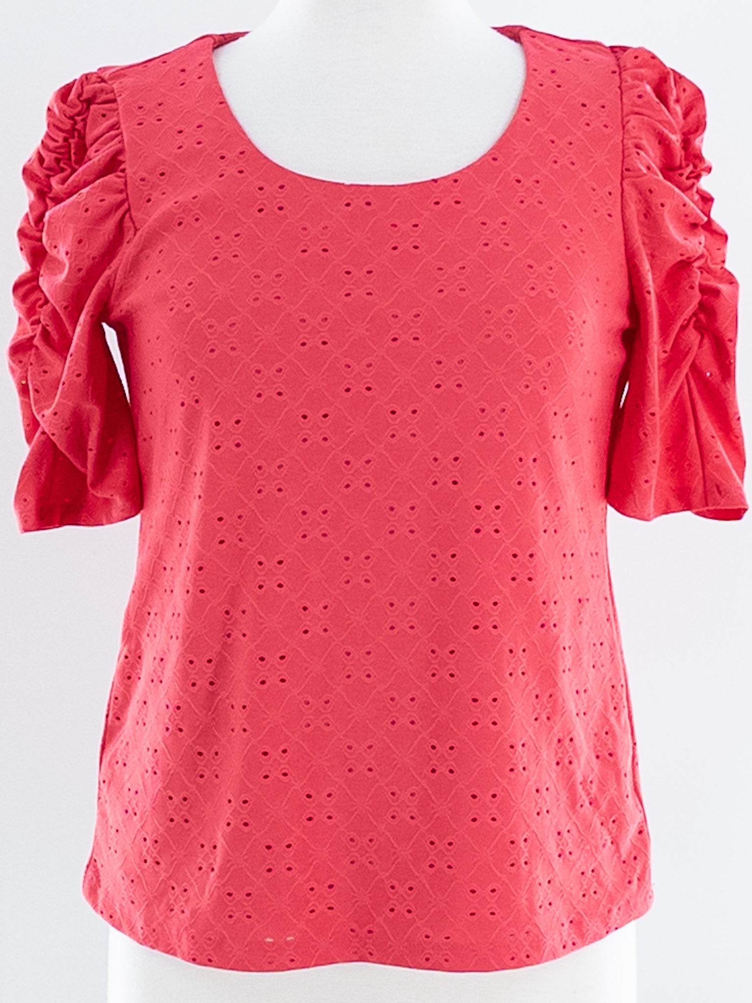 Cece Coral Eyelet Polyester Blend Puff Sleeve Size S T Shirt