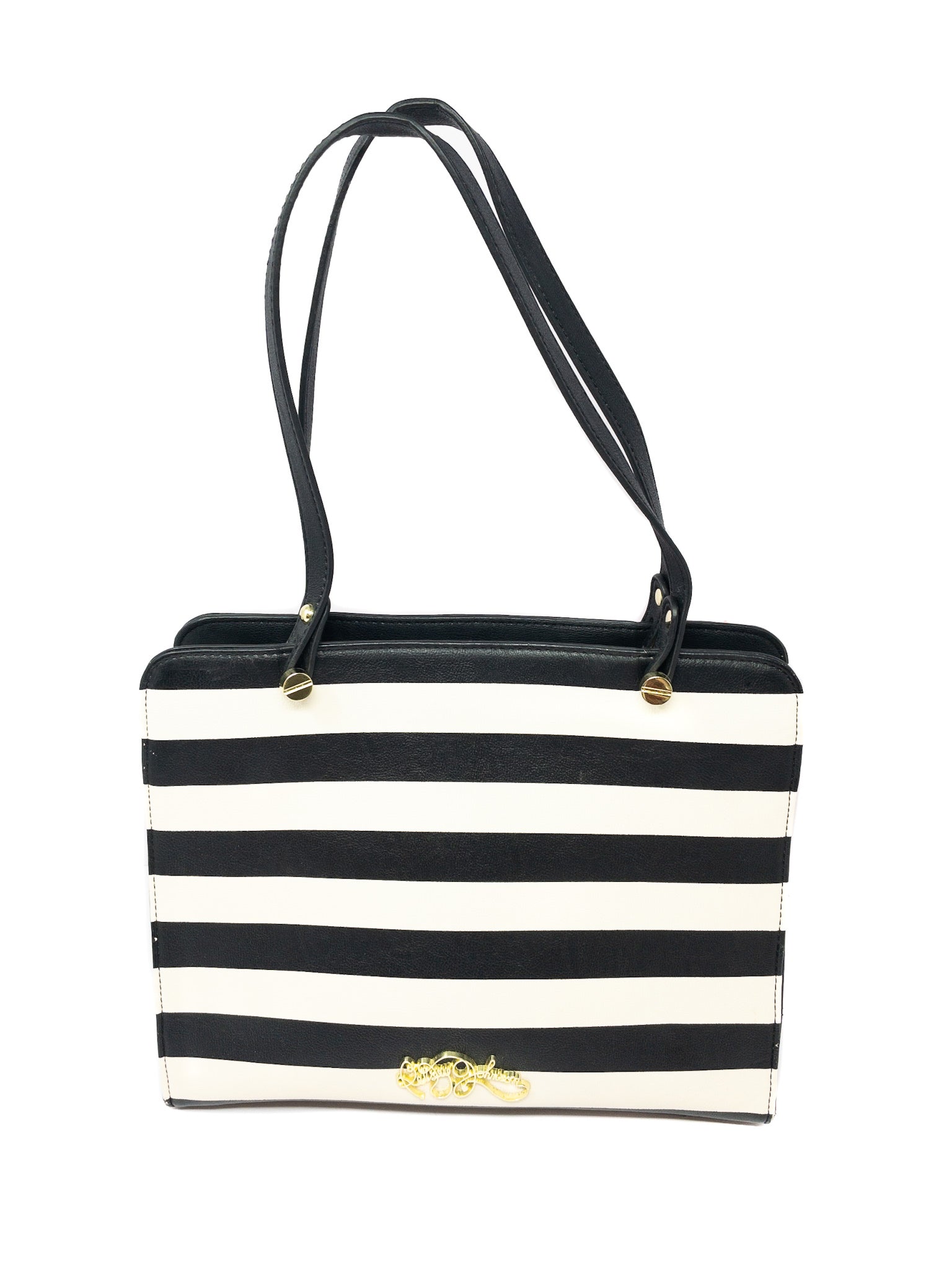 Betsy Johnson Black Cream Stripe Leather Purse