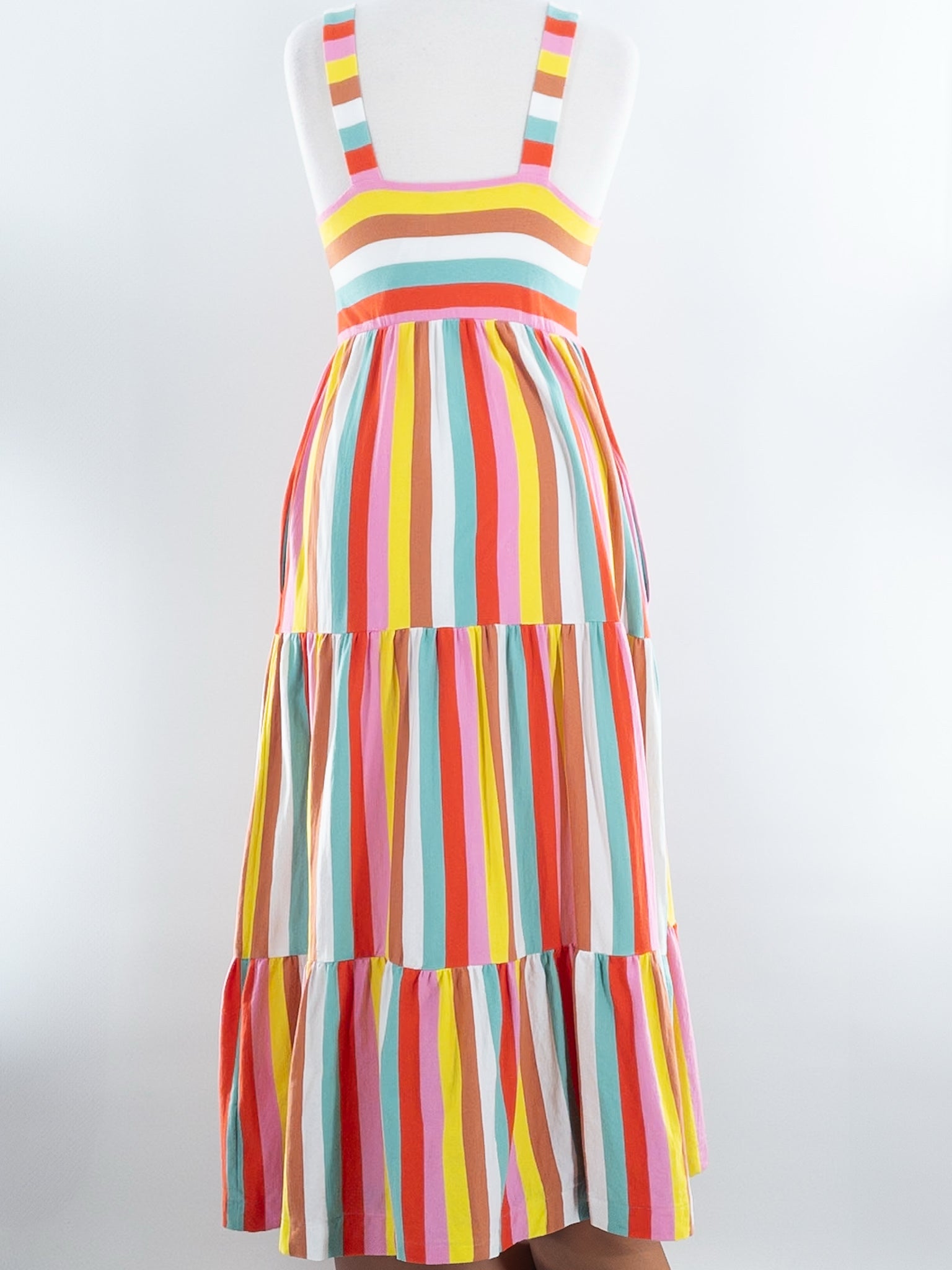 J Crew Yellow Pink Stripe Cotton Stretch Sleeveless Size XS Maxi