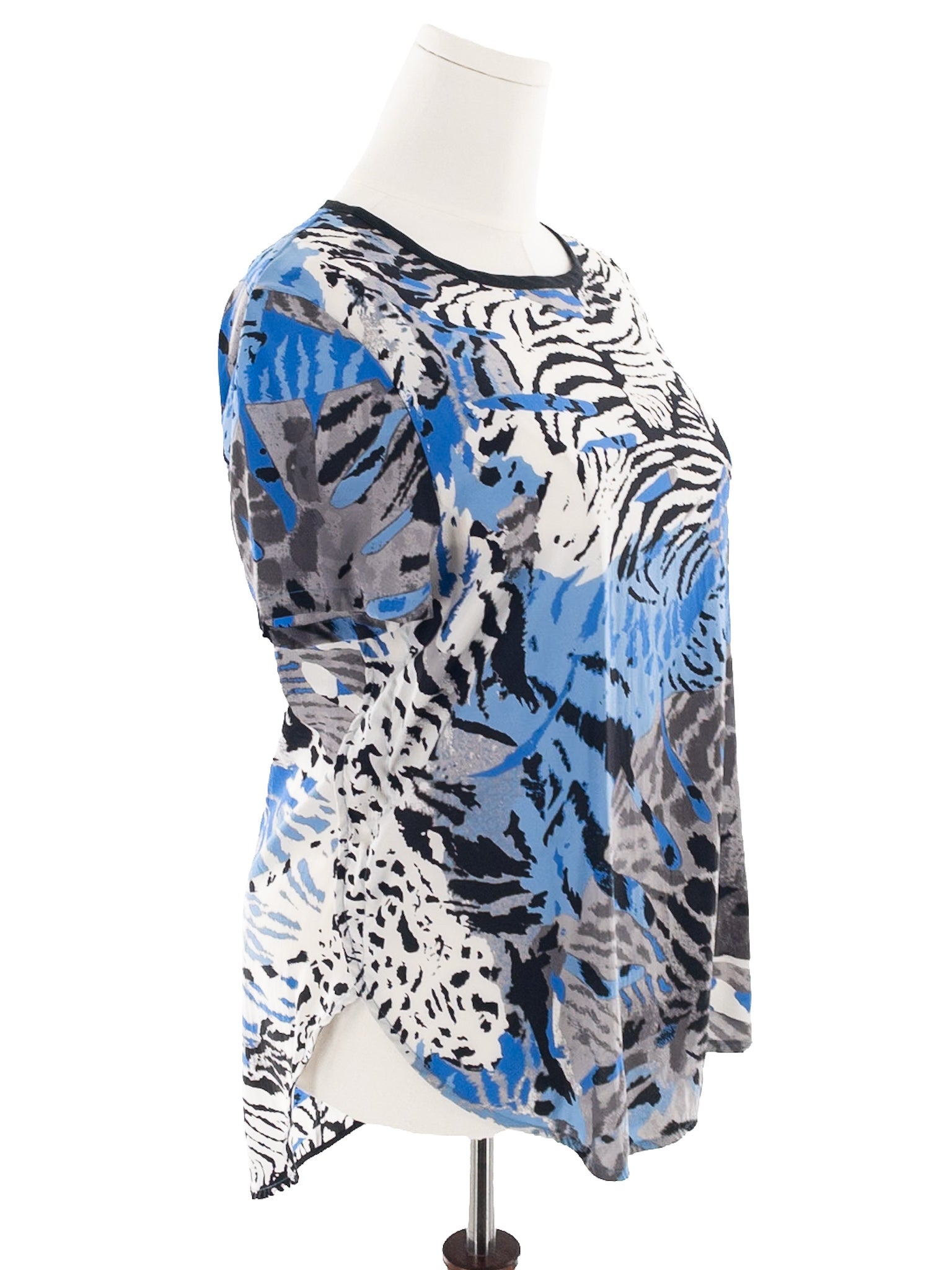 DKNY Multi-Color Print Silk Short Sleeve Size M Blouse