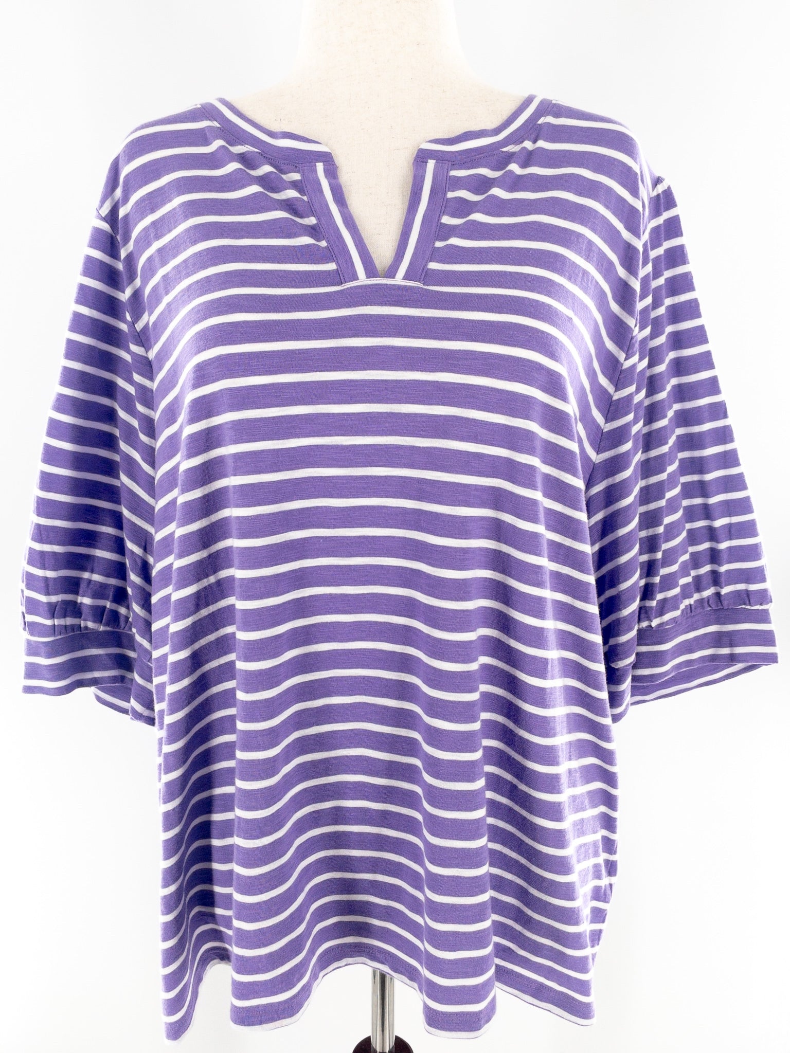 Talbots Lavender White Stripe Cotton Blend Short Sleeve Size 3X T Shirt