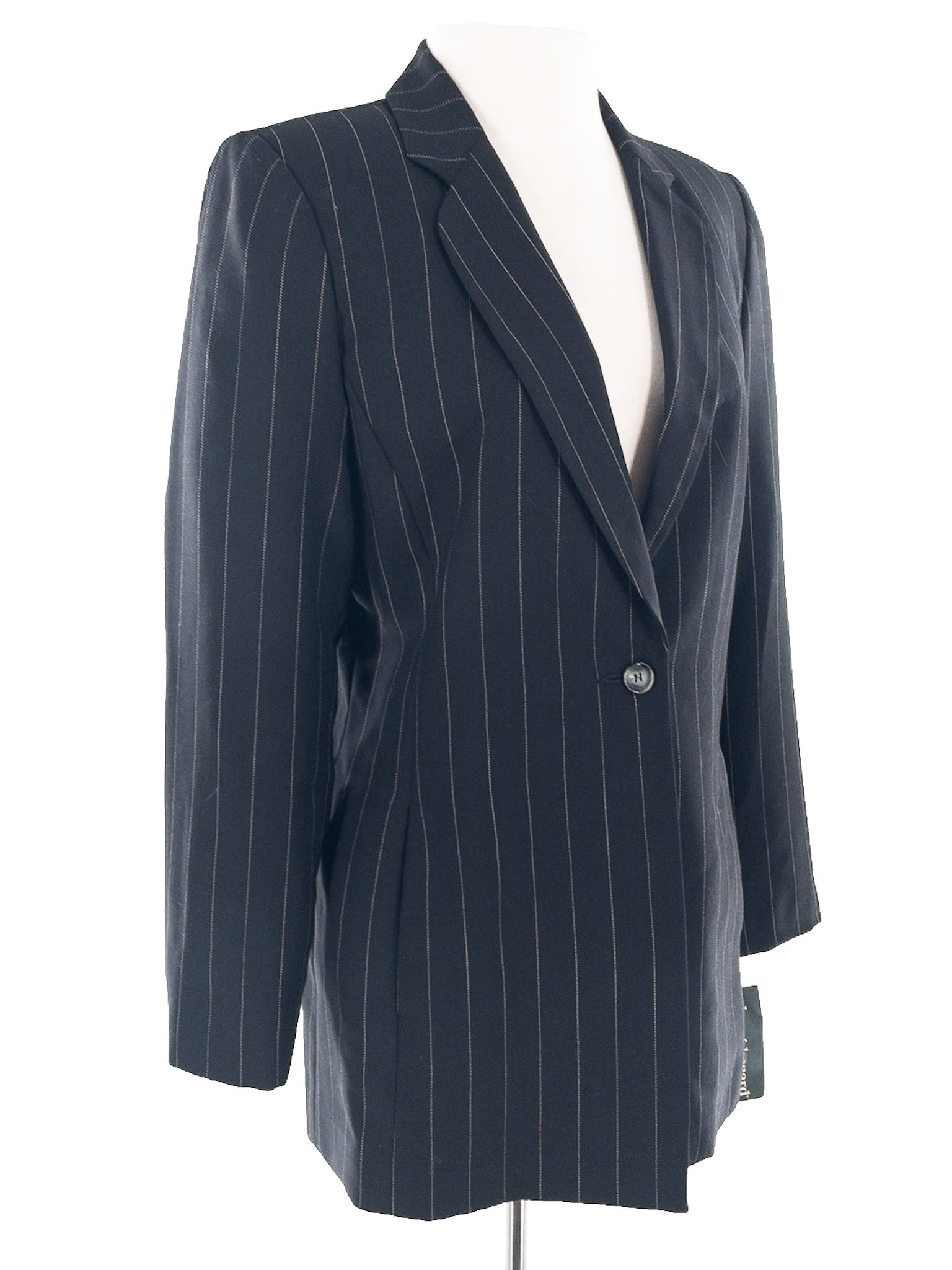 Harve Benard Black White Pinstripe Wool Trouser Size 8P Pants Suit
