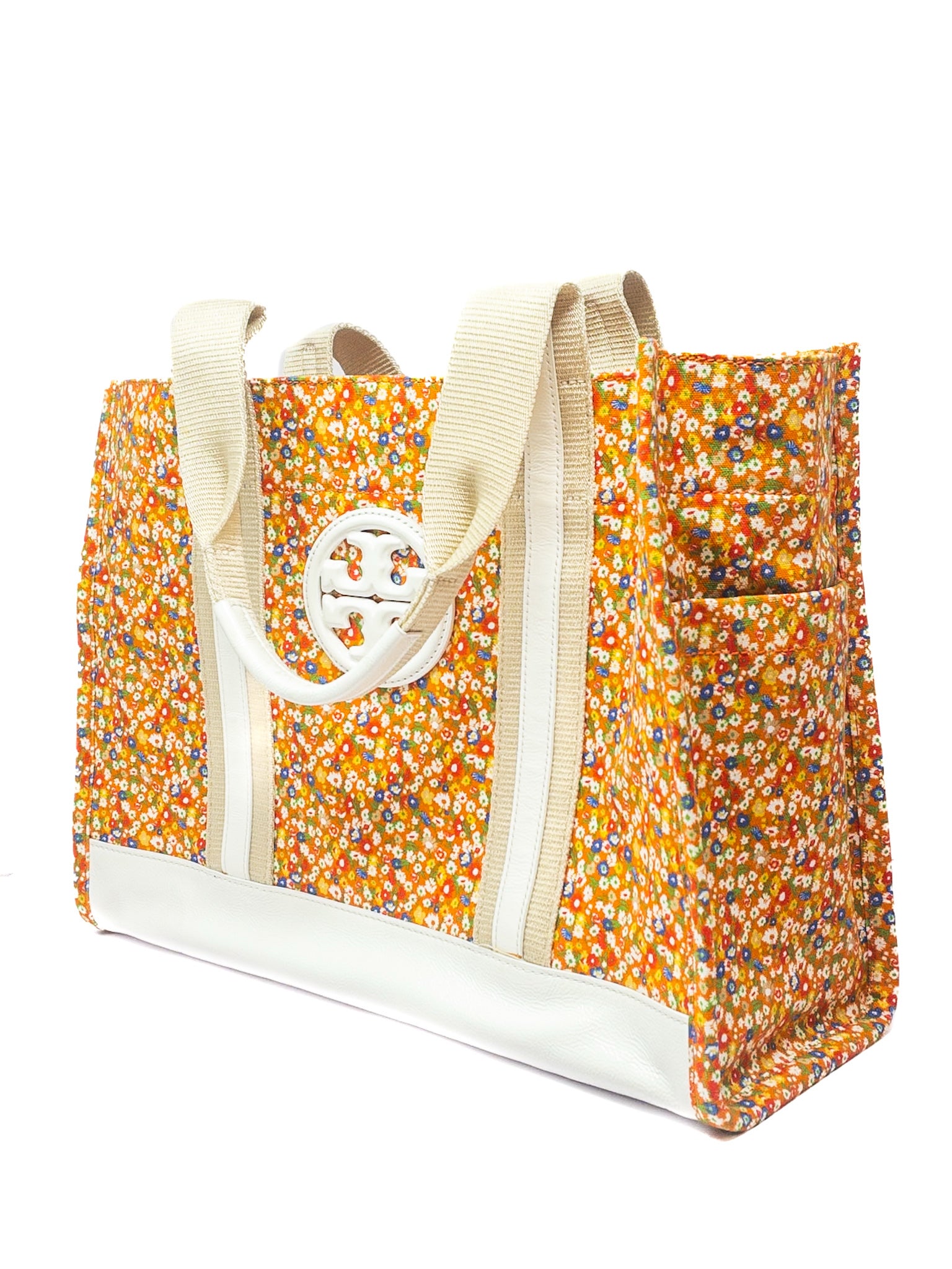 Tory Burch Orange Multi Floral Canvas Tote