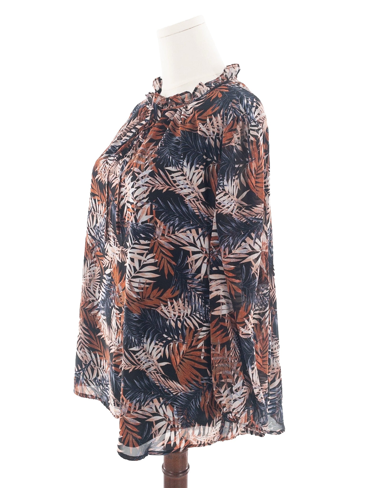Bar III Navy Brown Print Polyester Long Sleeve Size XXL Blouse