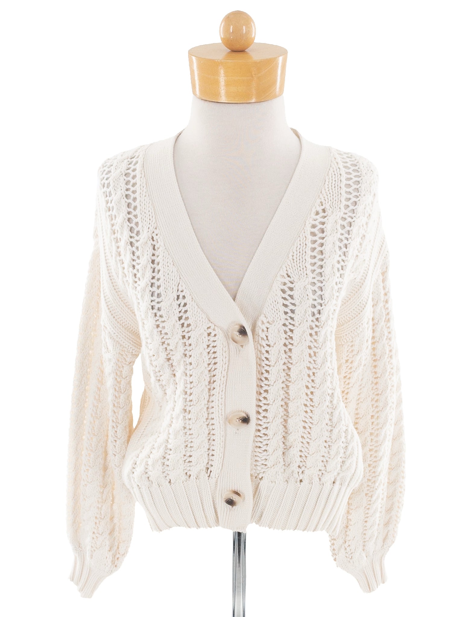 John + Jenn Cream Cable Cotton Size XS Cardigan