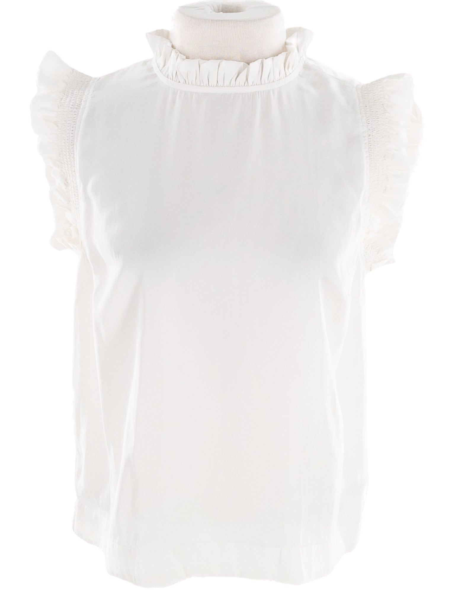 Tahari White Ruffle Polyester Flutter Sleeve Size M Blouse